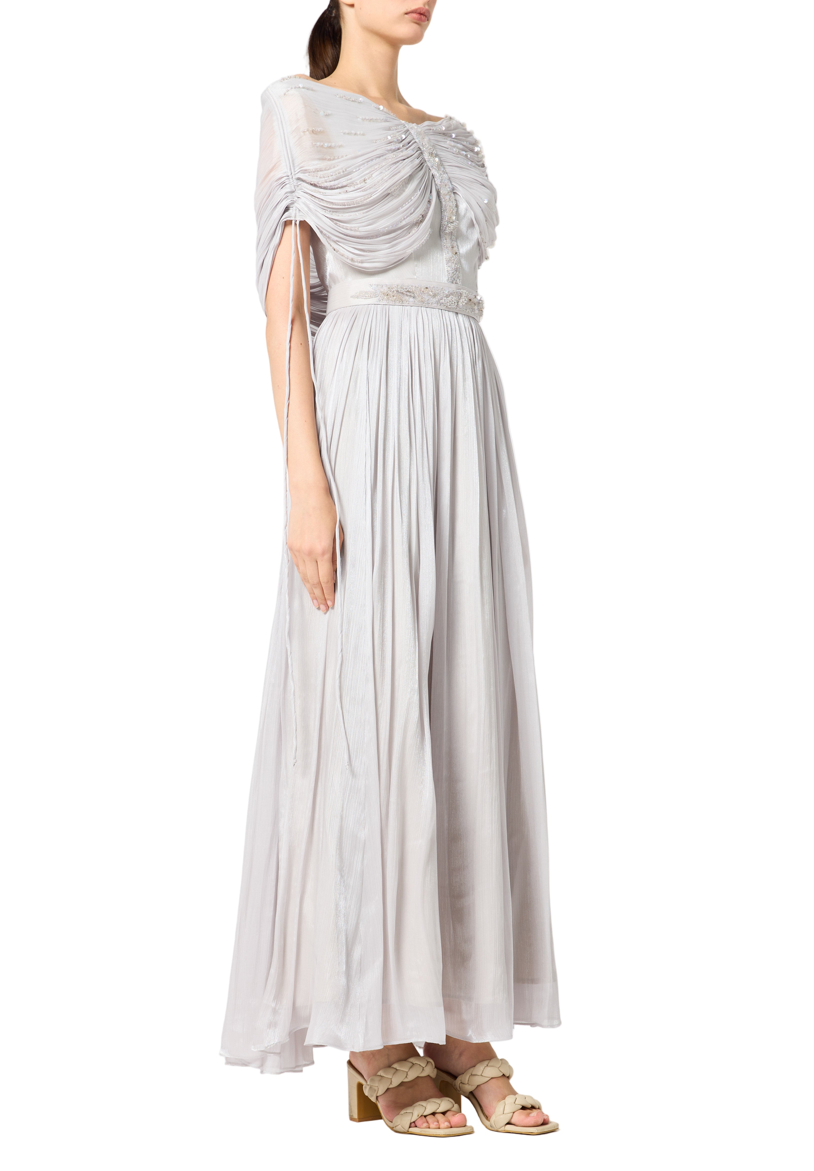 Beautiful Off shoulder Silk Dress With Ruched details On The Body