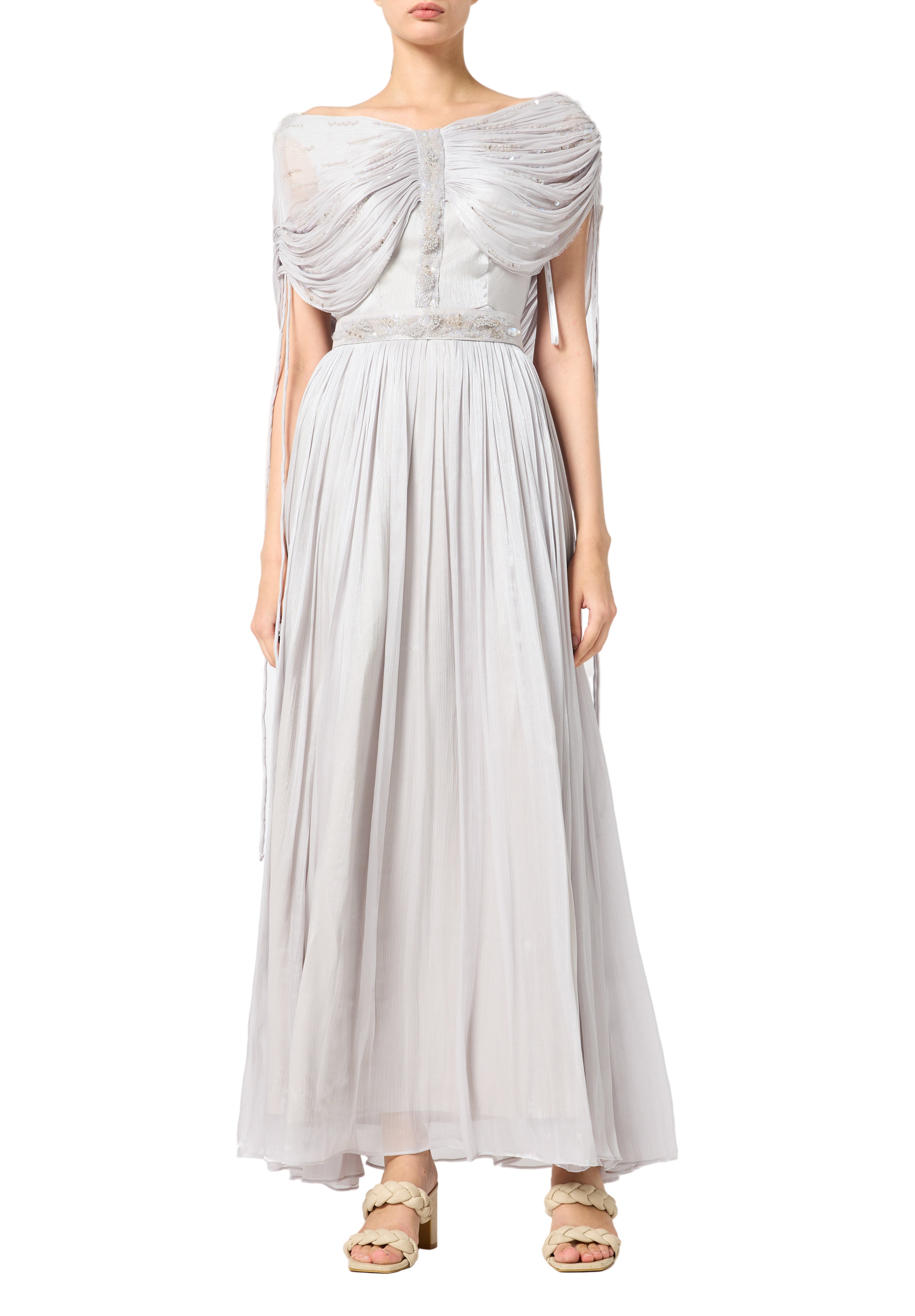 Beautiful Off shoulder Silk Dress With Ruched details On The Body