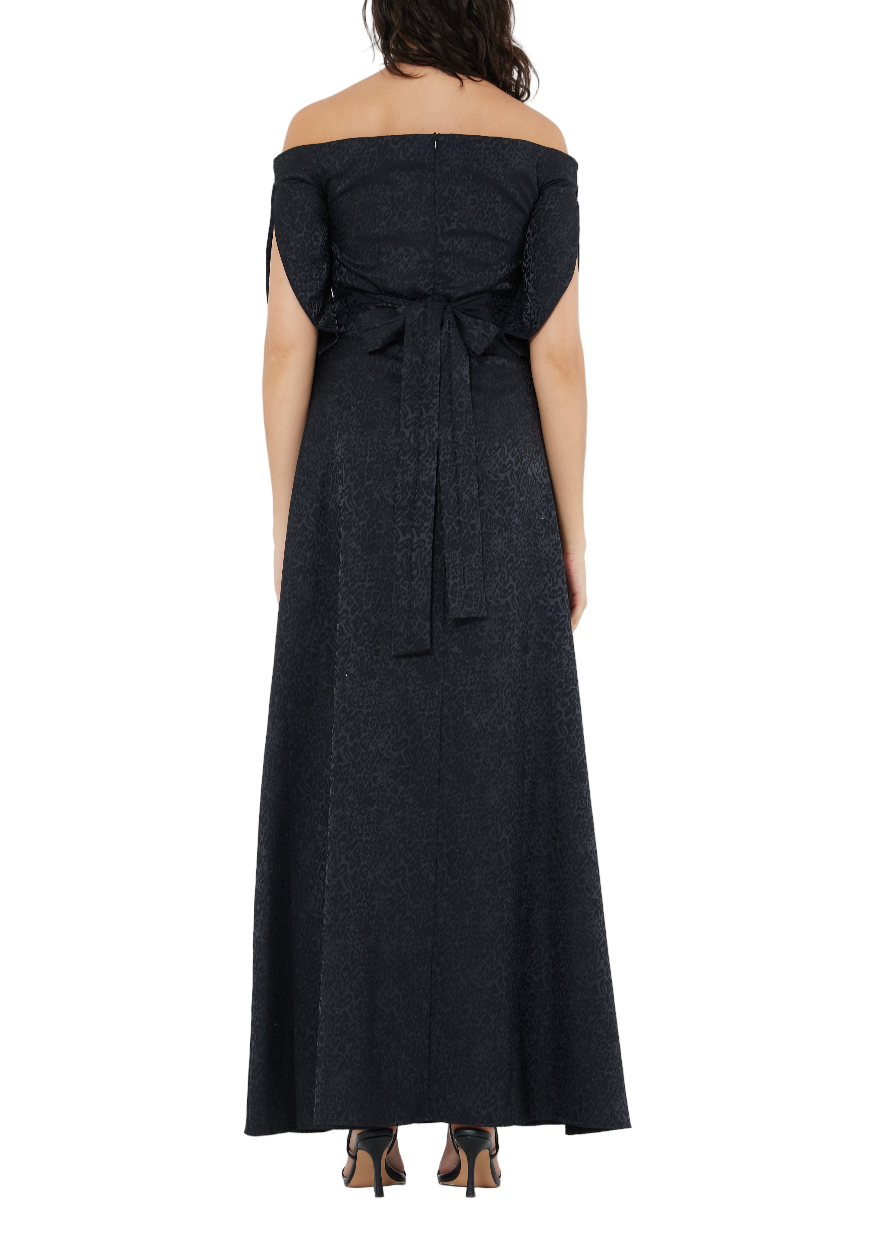 Stunning Fit And Flare Long Embroidered Dress With Off Shoulder Neckline And Half Sleeves