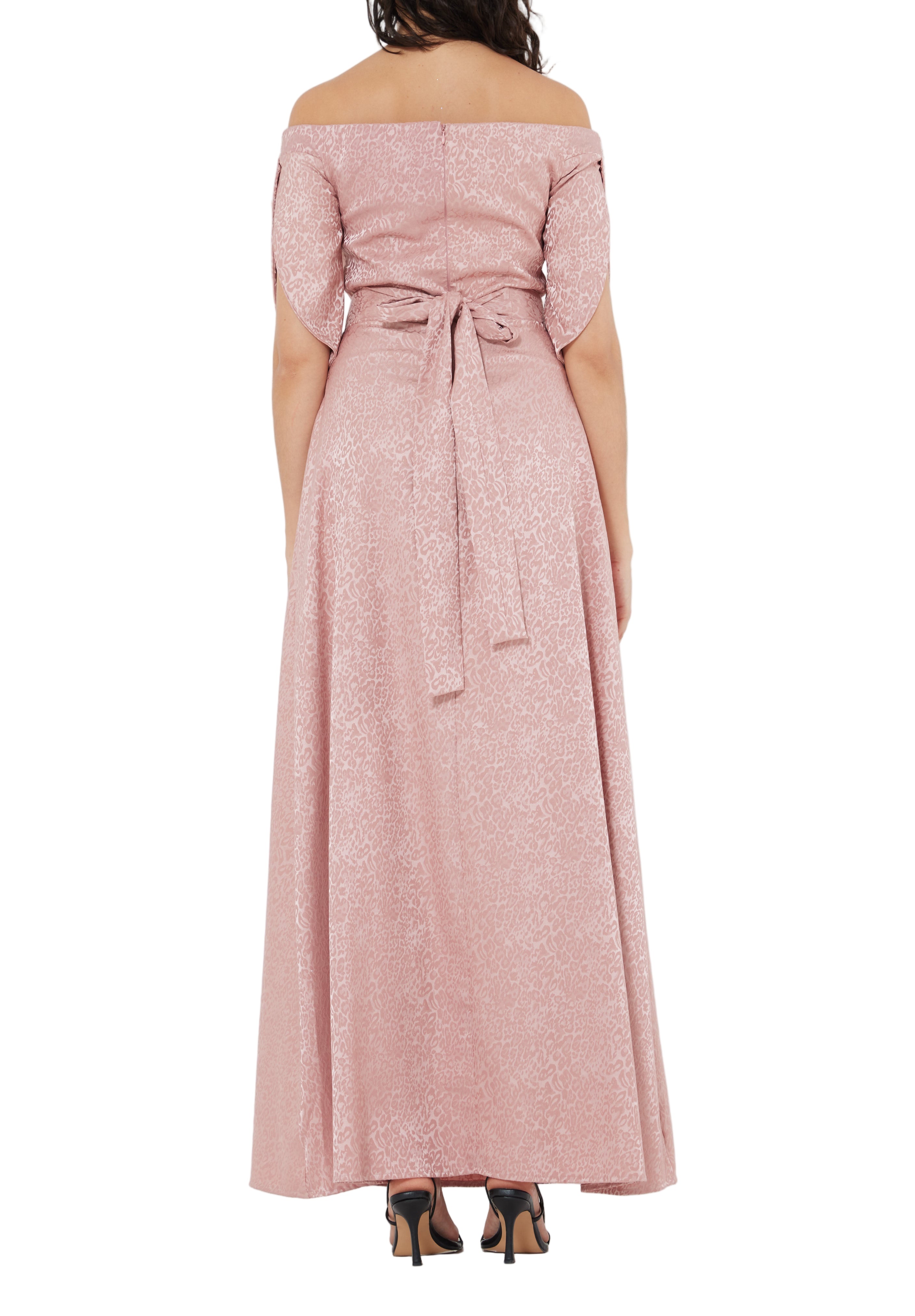 Stunning Fit And Flare Long Embroidered Dress With Off Shoulder Neckline And Half Sleeves