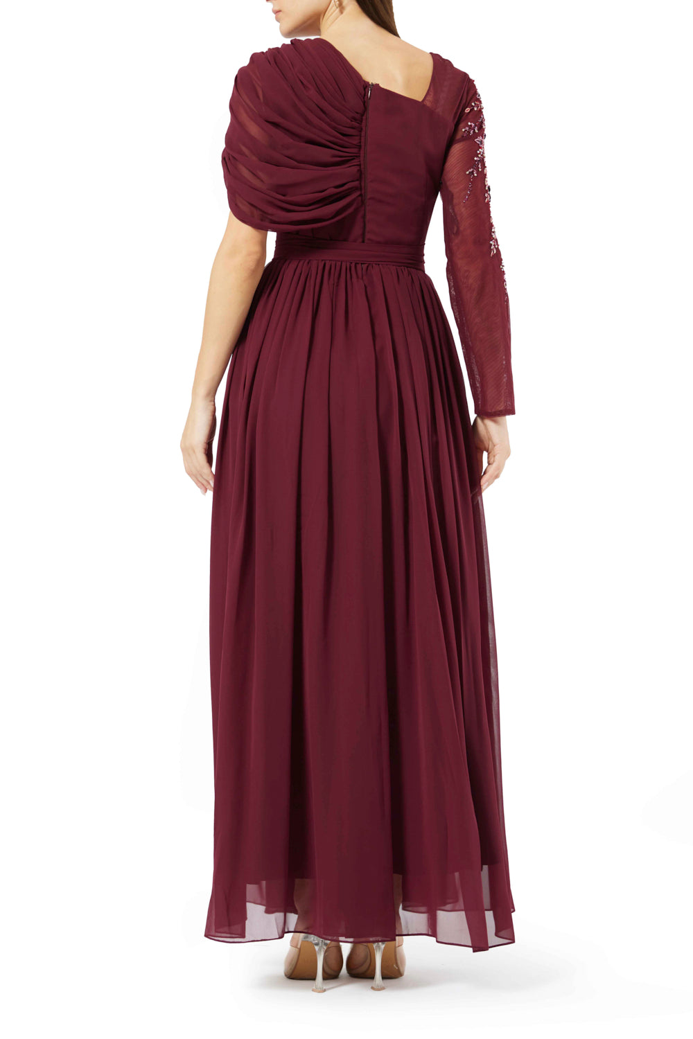 One-Shoulder Draped Sleeve Gown