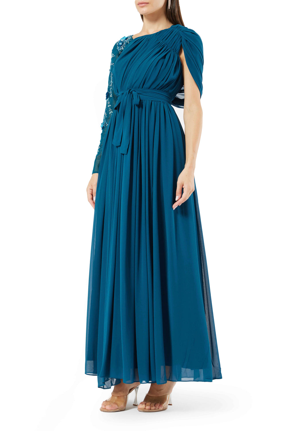 One-Shoulder Draped Sleeve Gown