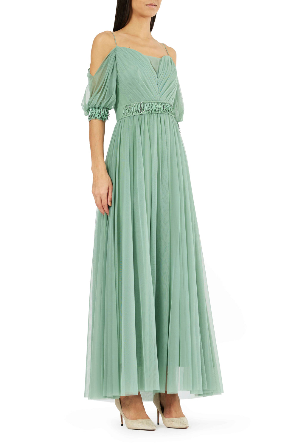 Soft Drape Cold-Shoulder Gown