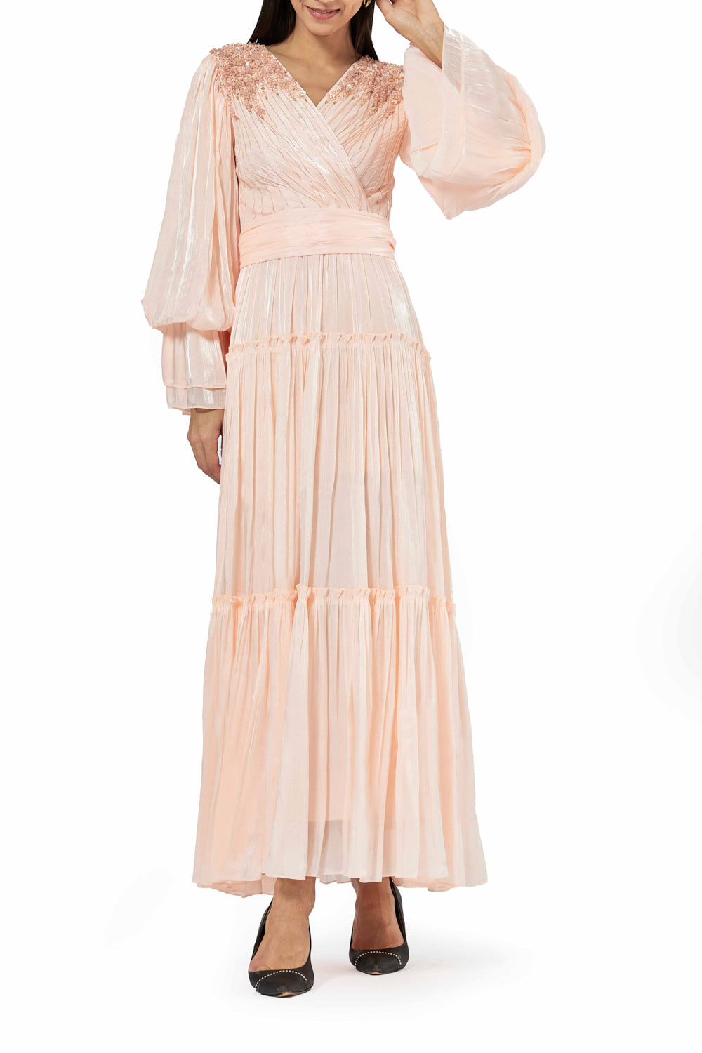Textured Tiered Sleeve Gown