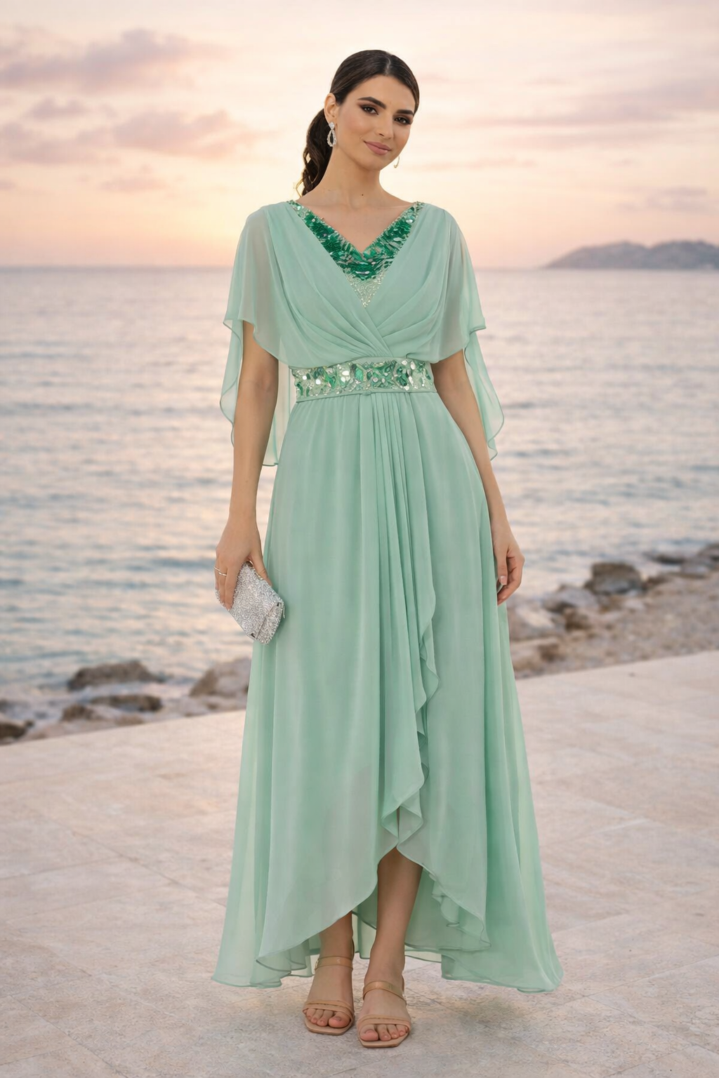 Draped Cape Midi Dress