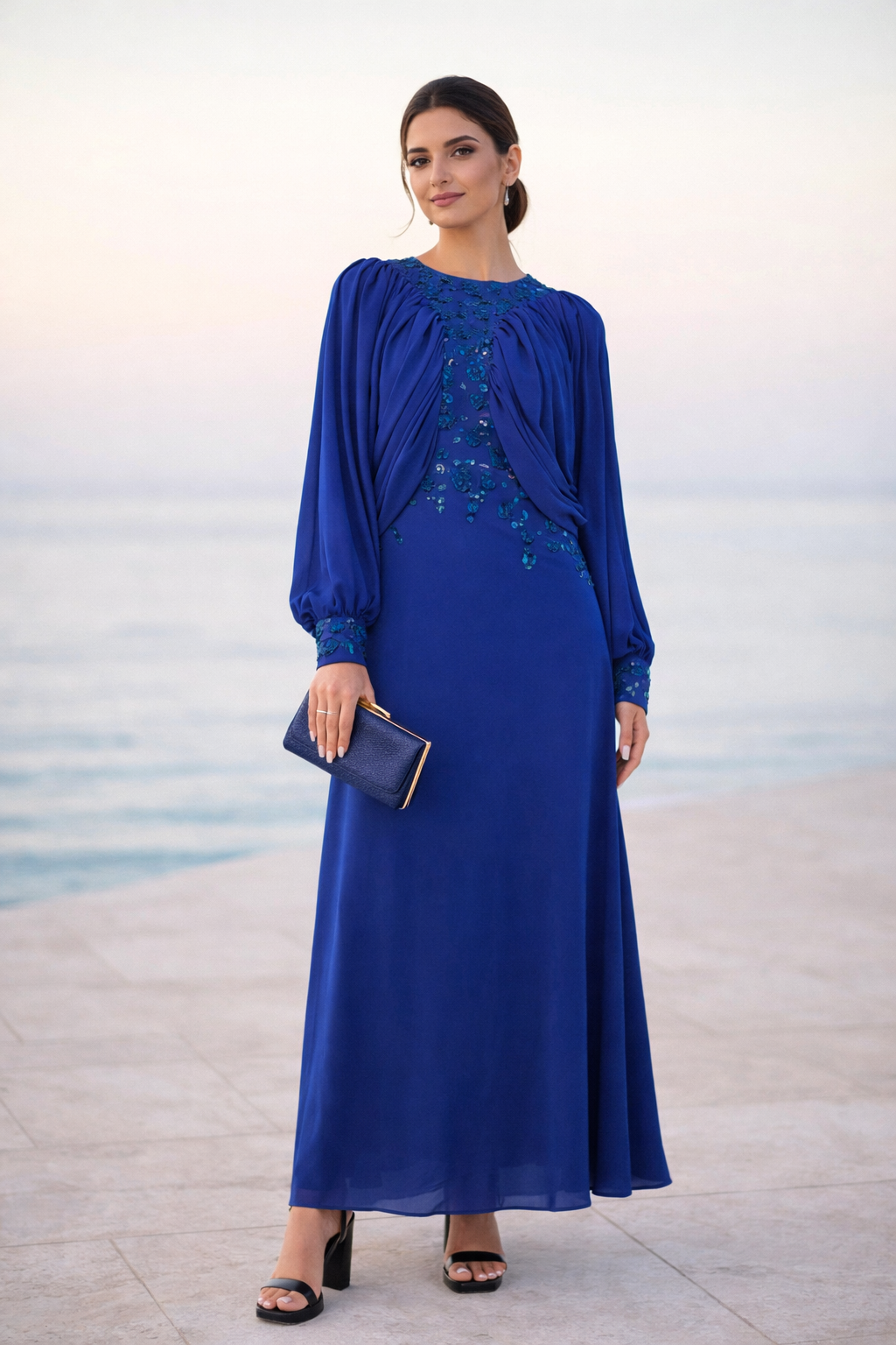 Ruched Front Embellished Evening Gown