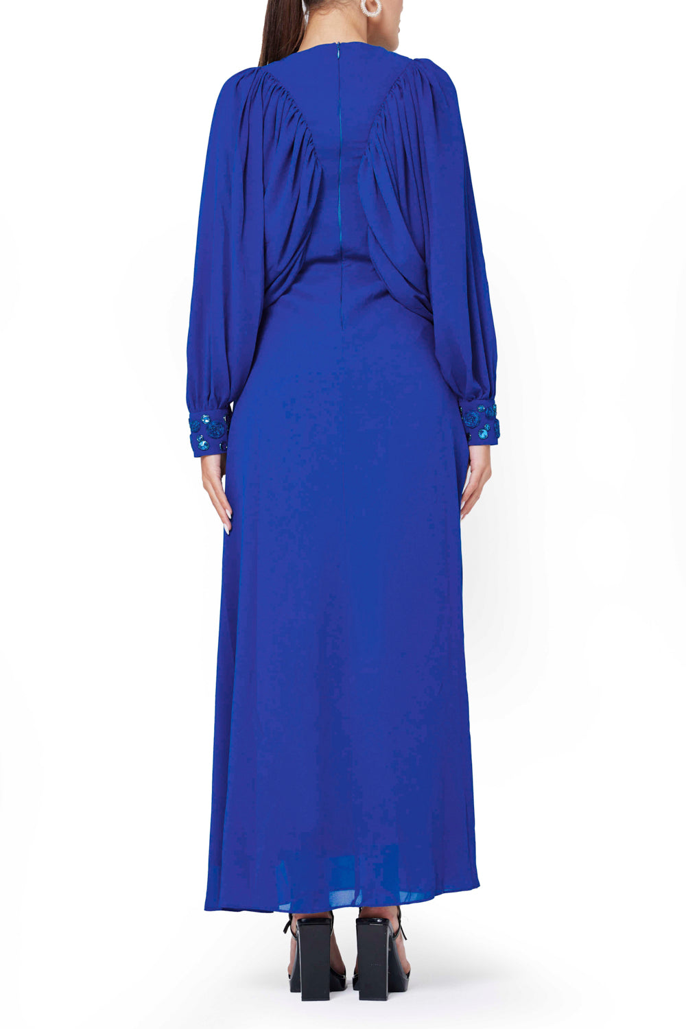 Ruched Front Embellished Evening Gown