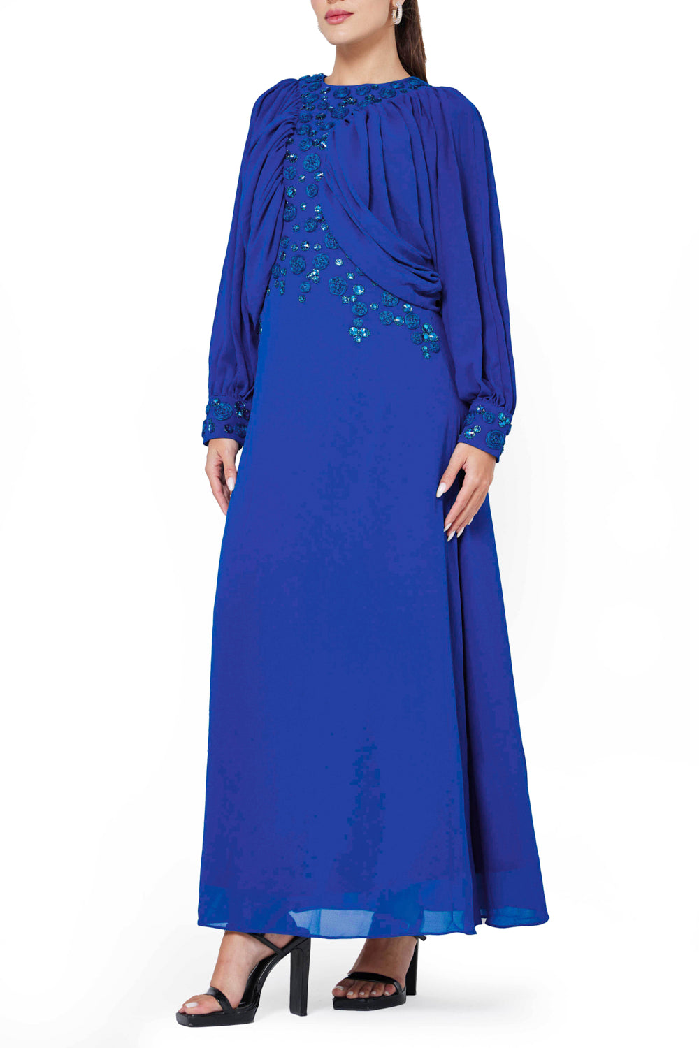 Ruched Front Embellished Evening Gown