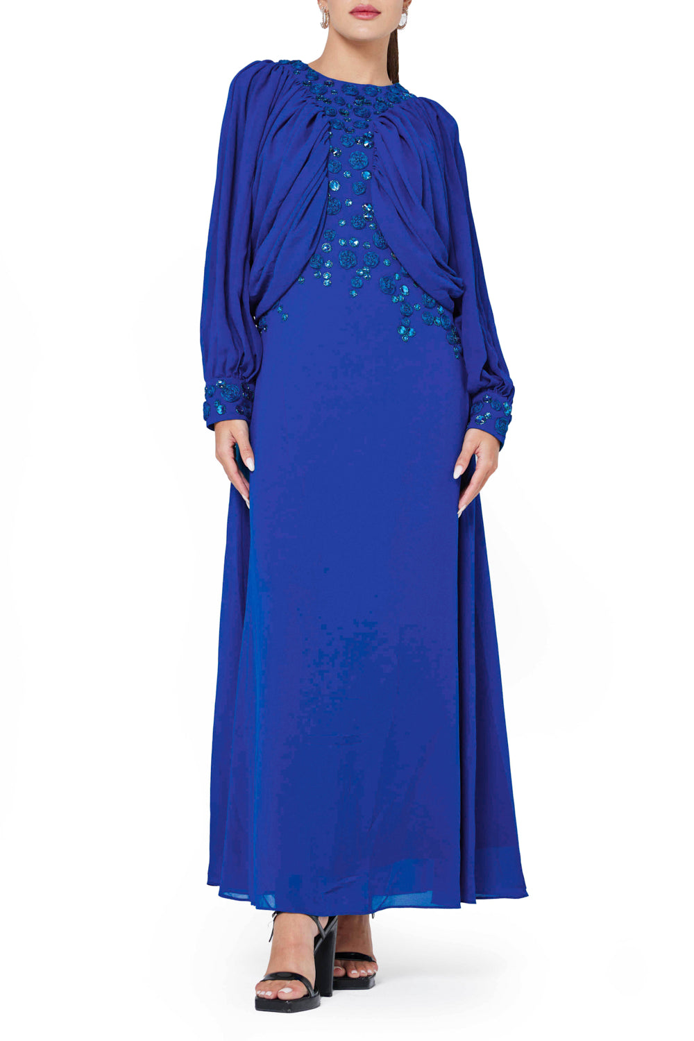 Ruched Front Embellished Evening Gown