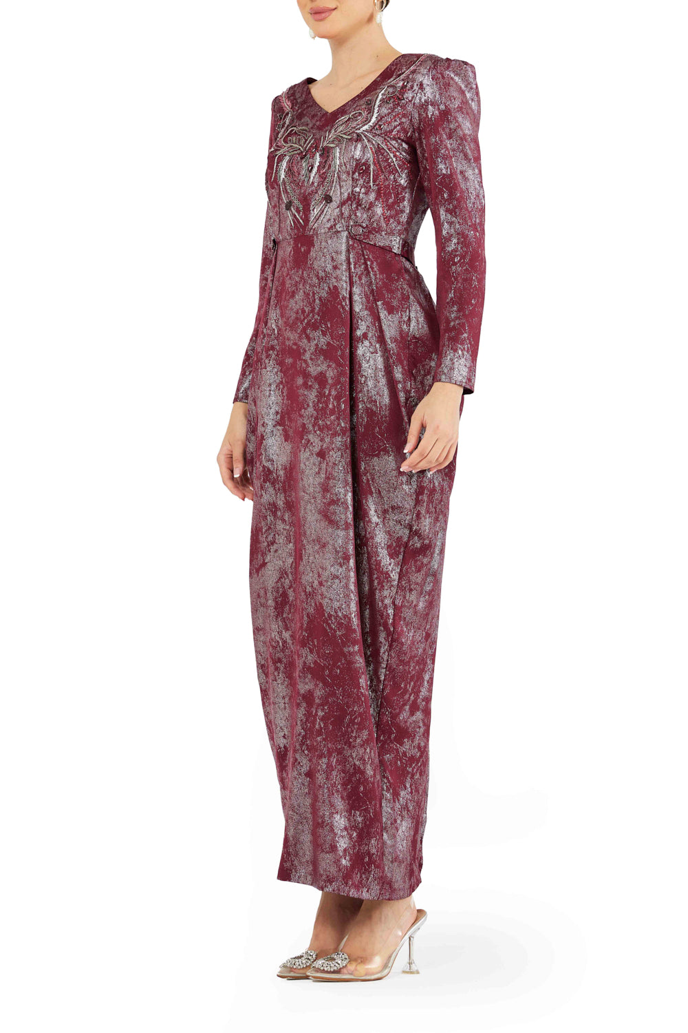 Textured V-Neck Draped Dress