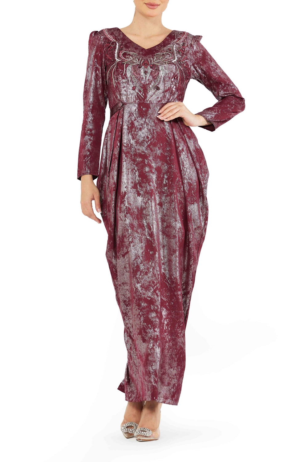 Textured V-Neck Draped Dress