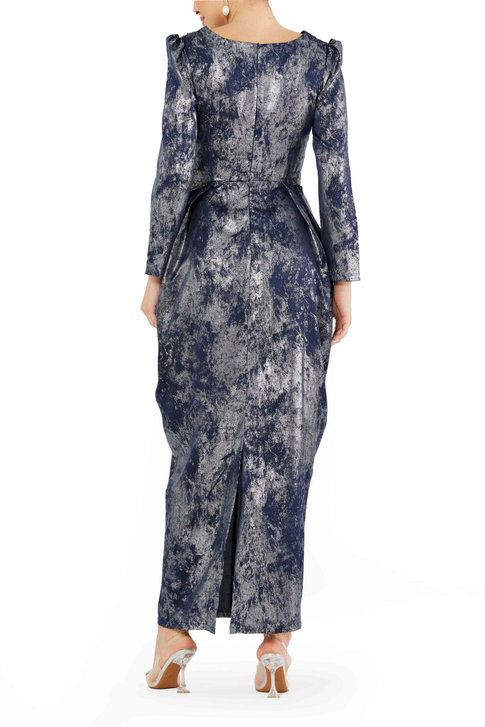 Textured V-Neck Draped Dress