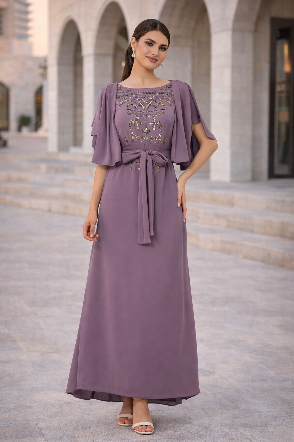 Layered Cape Belted Dress