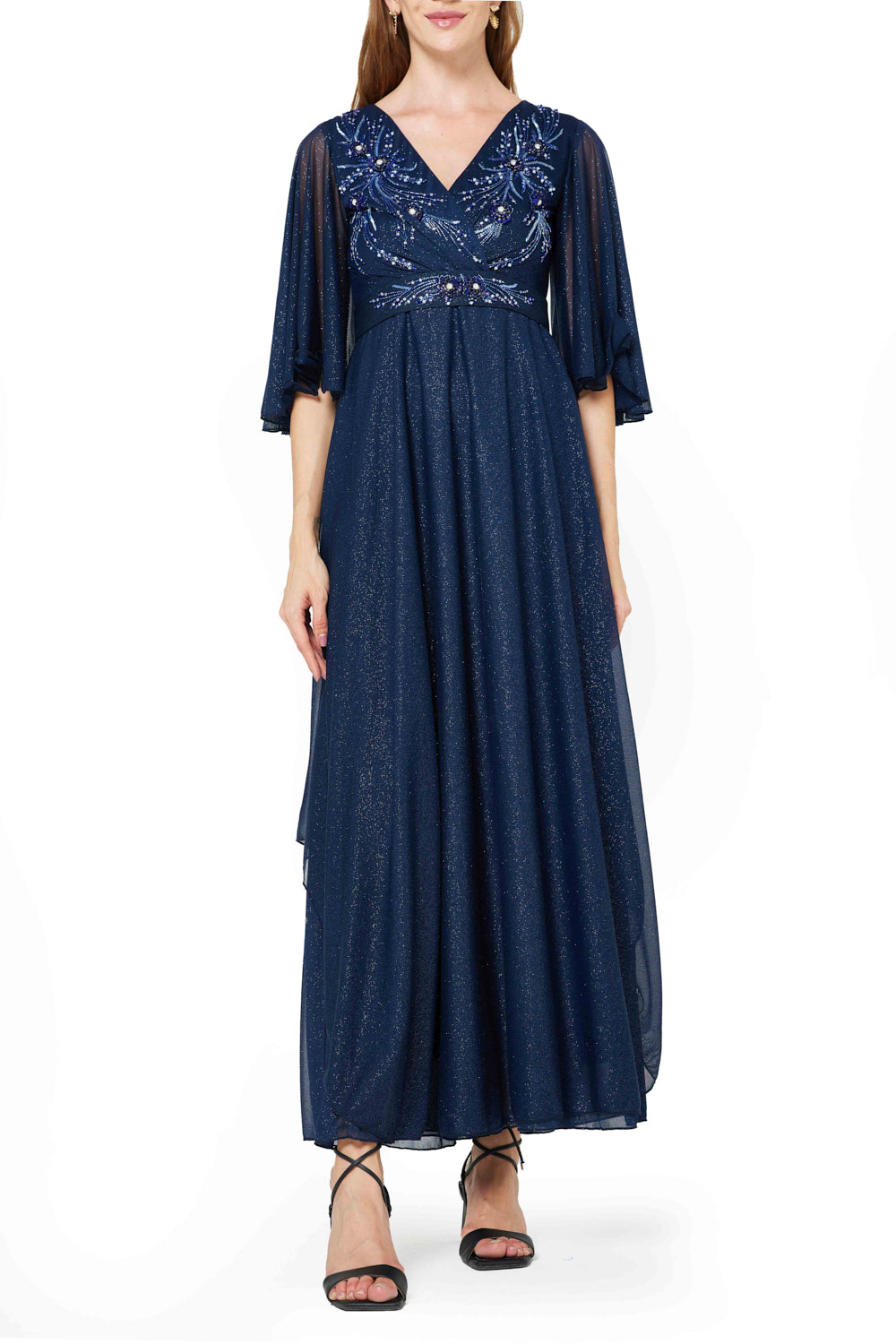 Shimmer Embellished Flutter Sleeve Dress