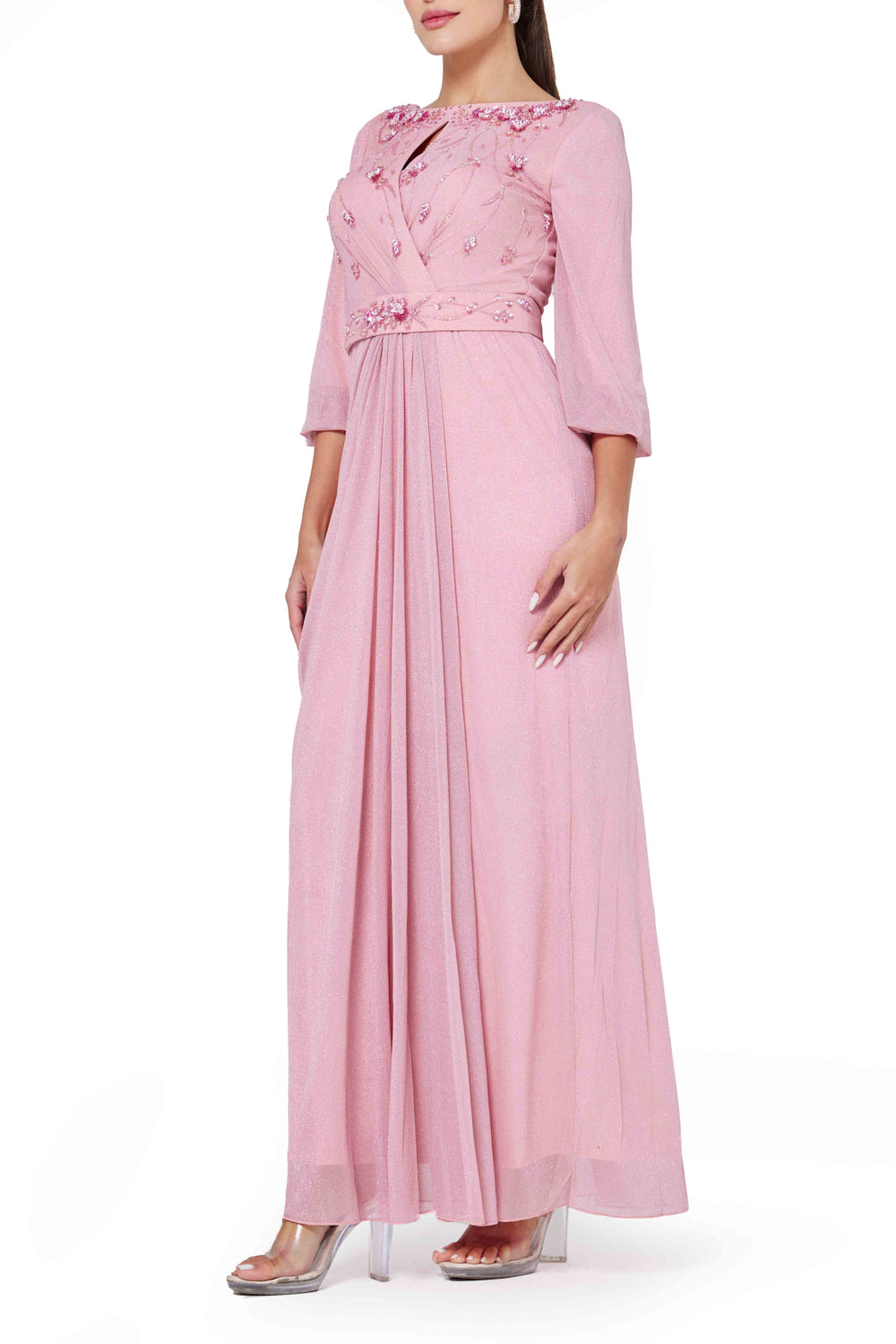 Embellished Keyhole Draped Dress