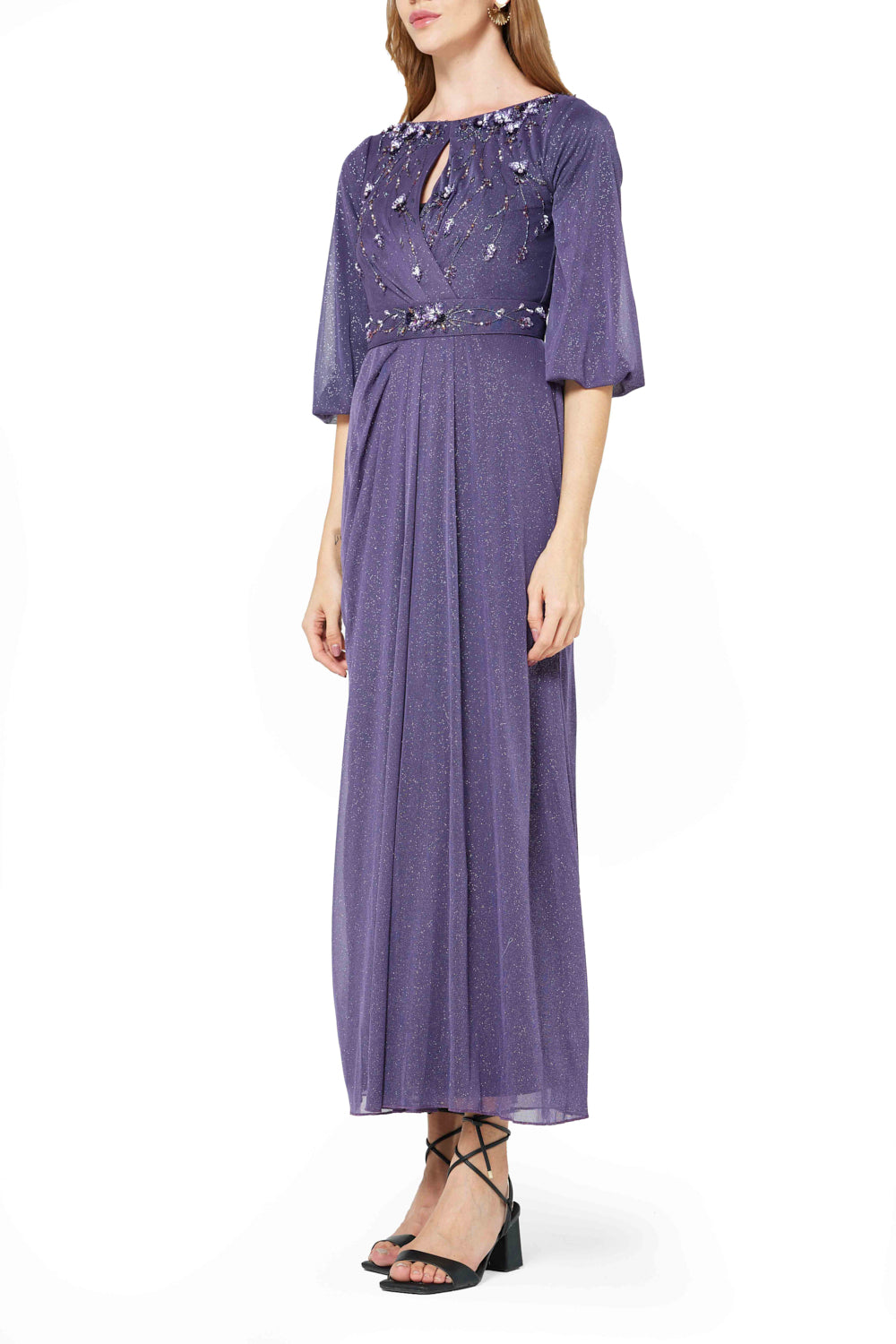 Embellished Keyhole Draped Dress