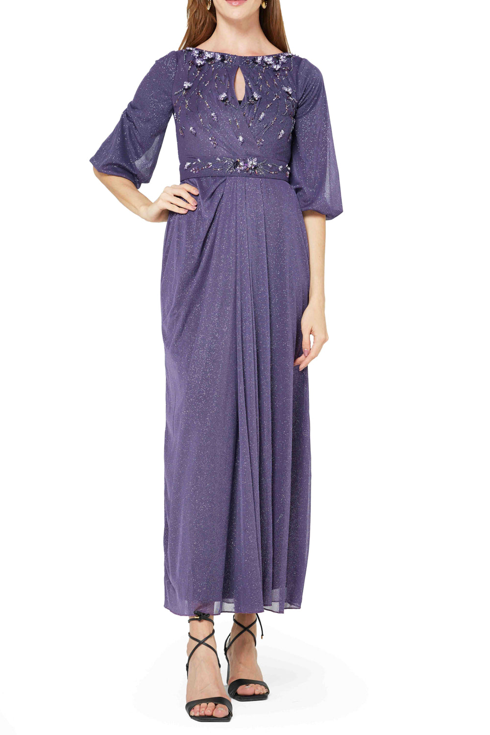 Embellished Keyhole Draped Dress