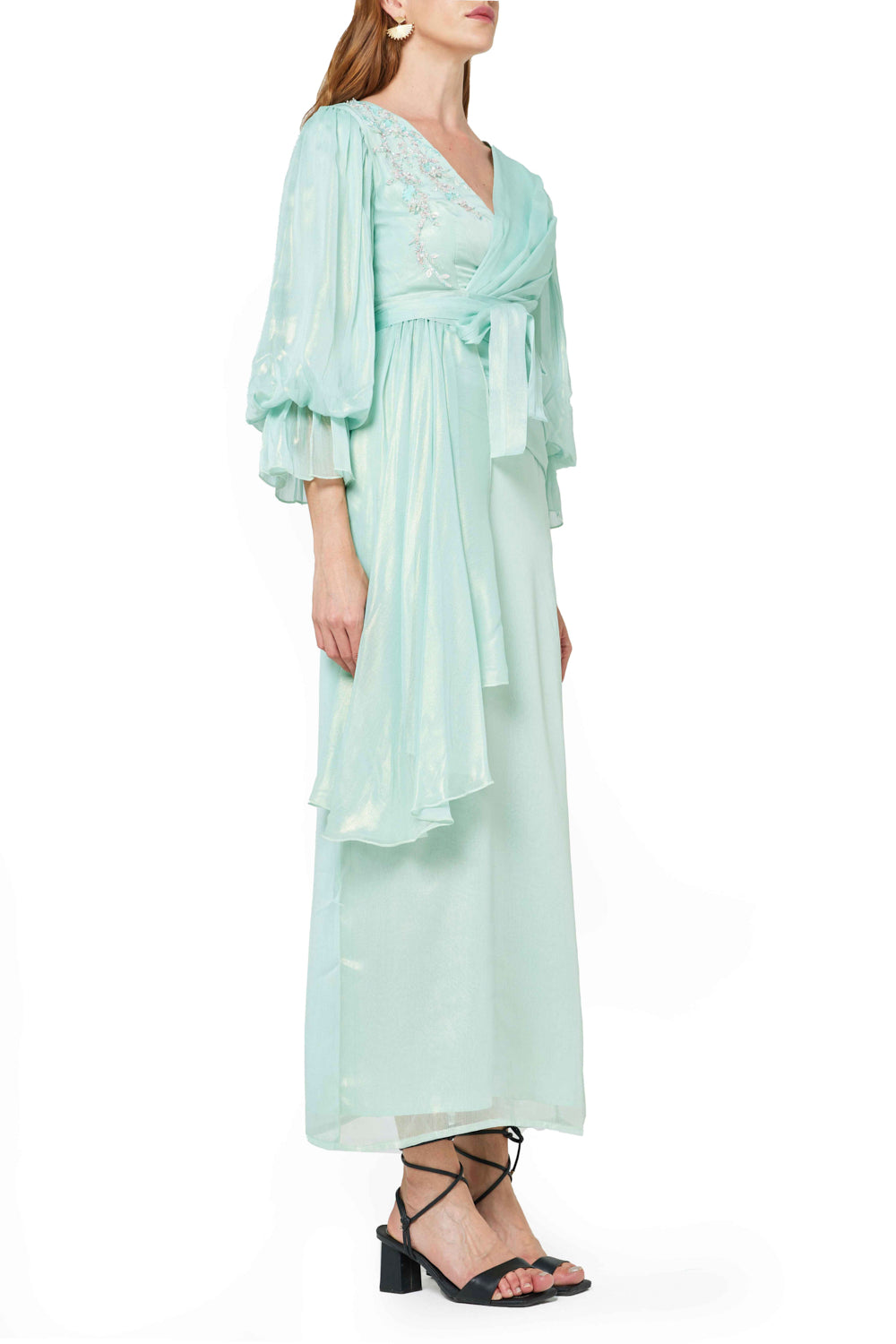 Billowing Sleeve Wrap Dress