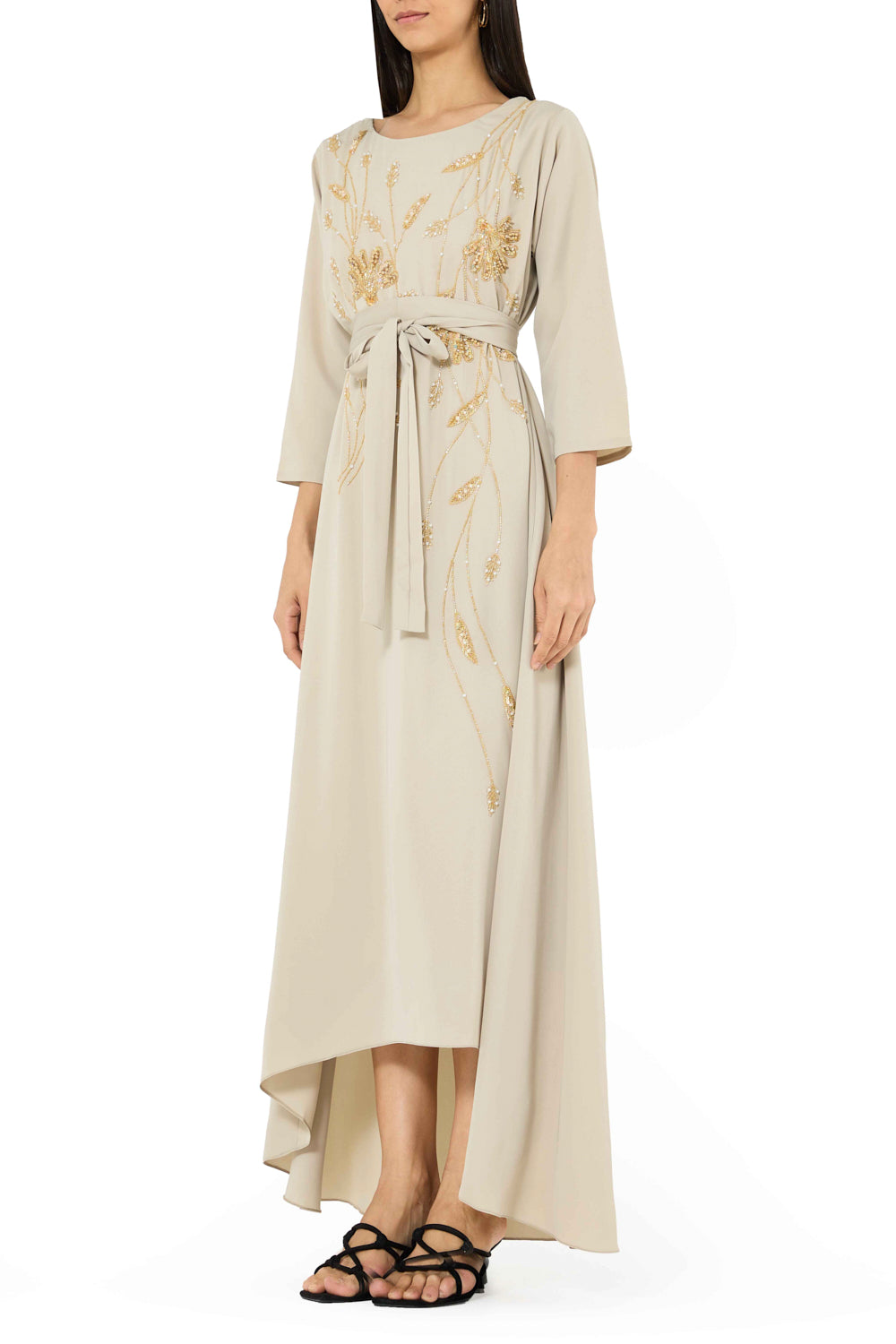 Floral Embroidered Belted Dress