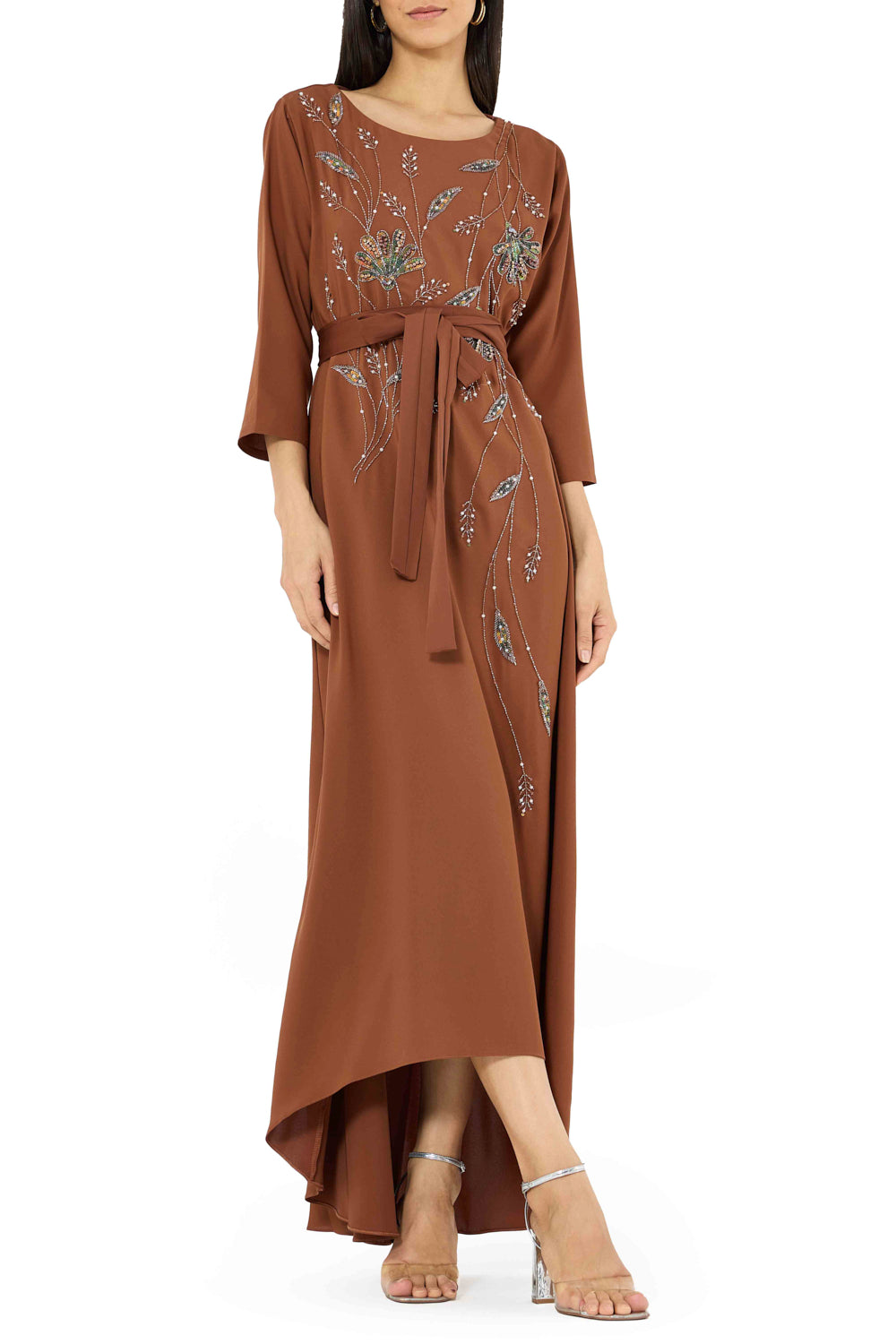 Floral Embroidered Belted Dress