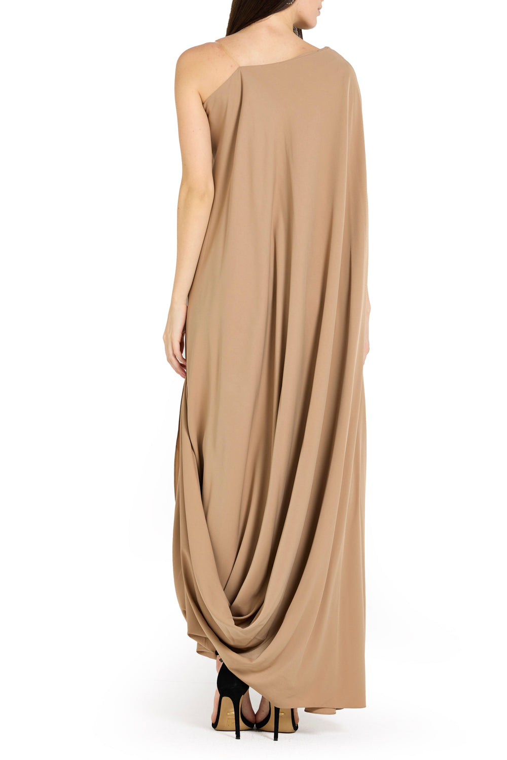 Embellished One-Shoulder Drape Gown
