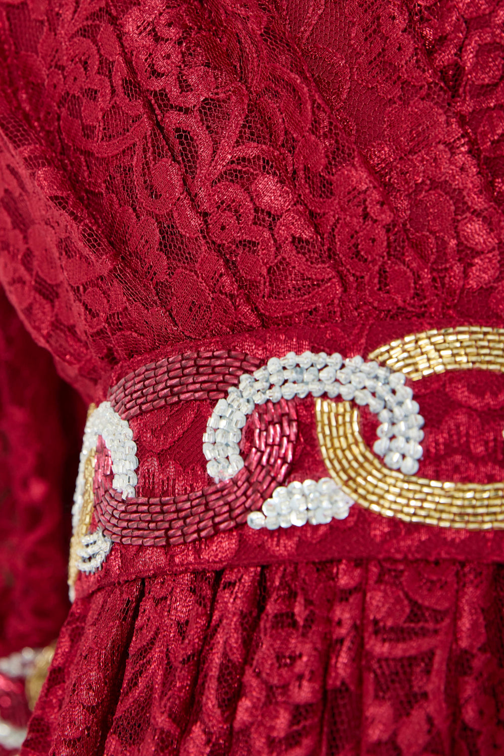 Embellished Cold-Shoulder Lace Gown