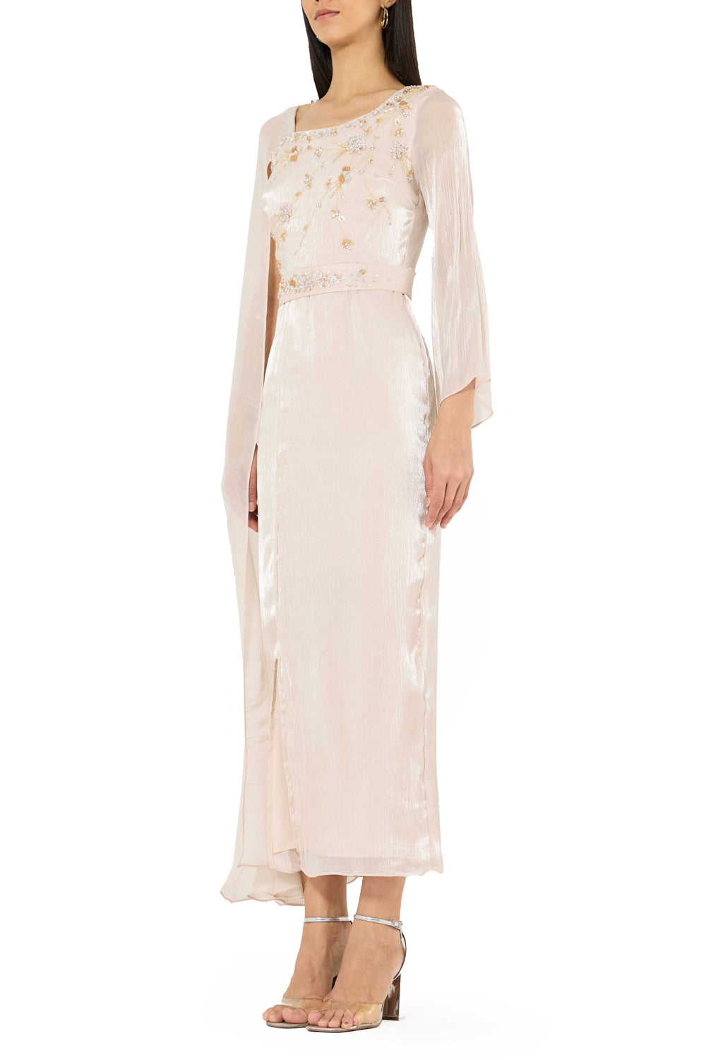 Floral Accent Embellished Cape Dress