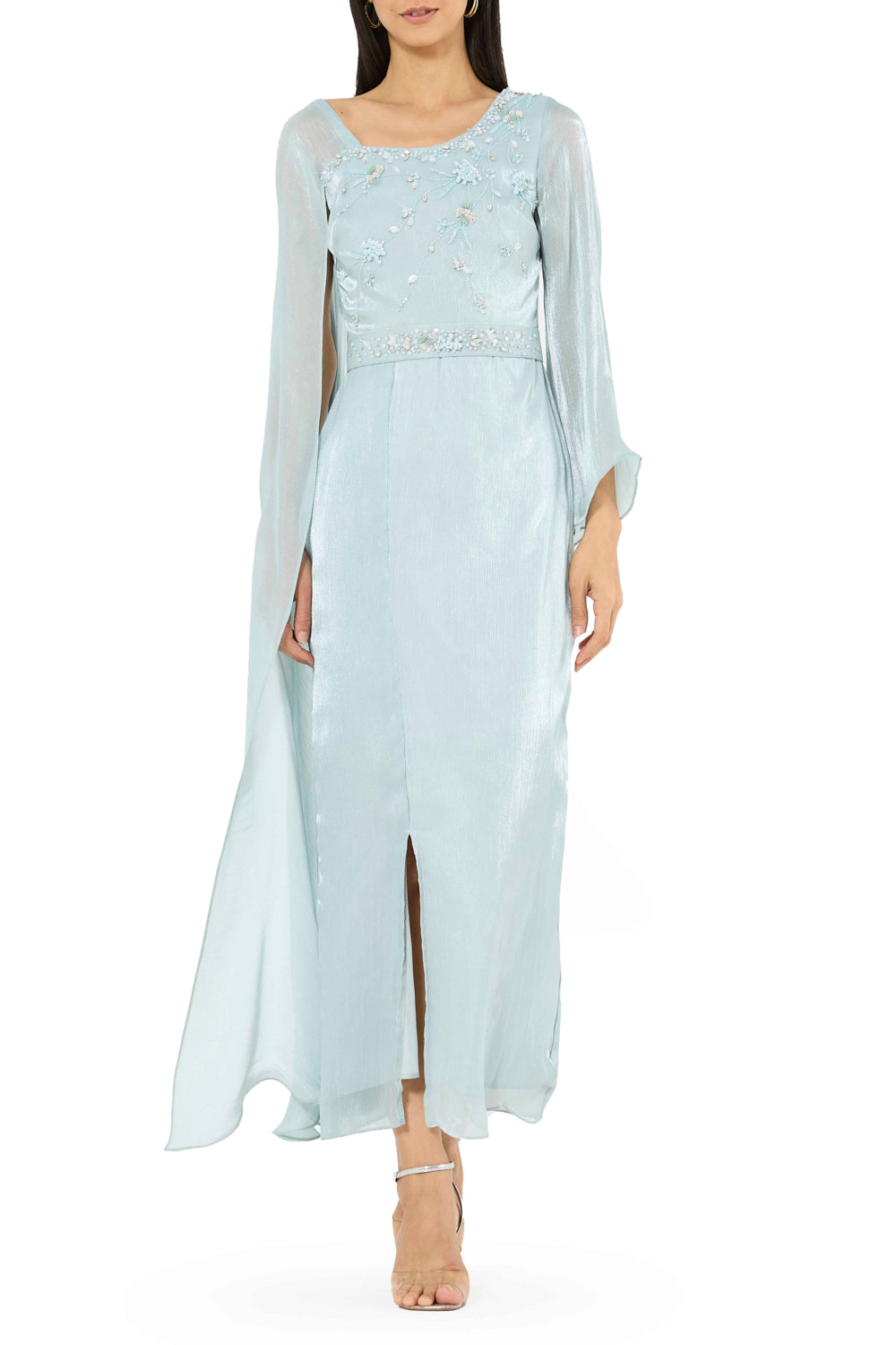 Floral Accent Embellished Cape Dress