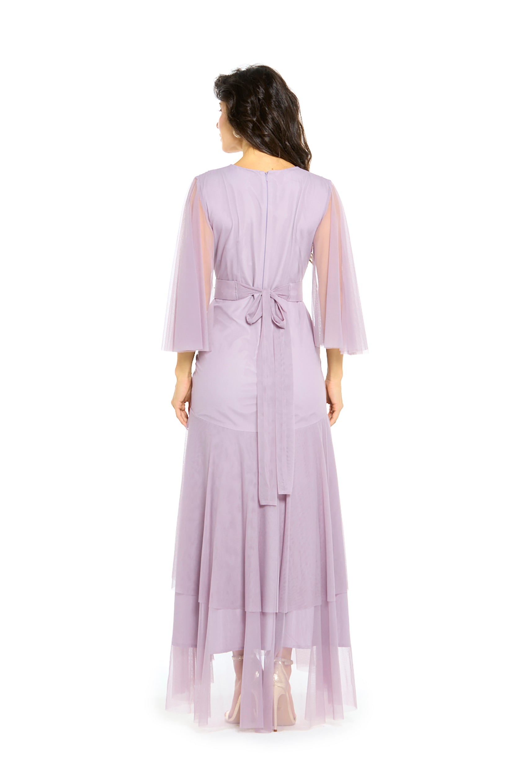 Embellished V-Neck Pleated Tulle Gown