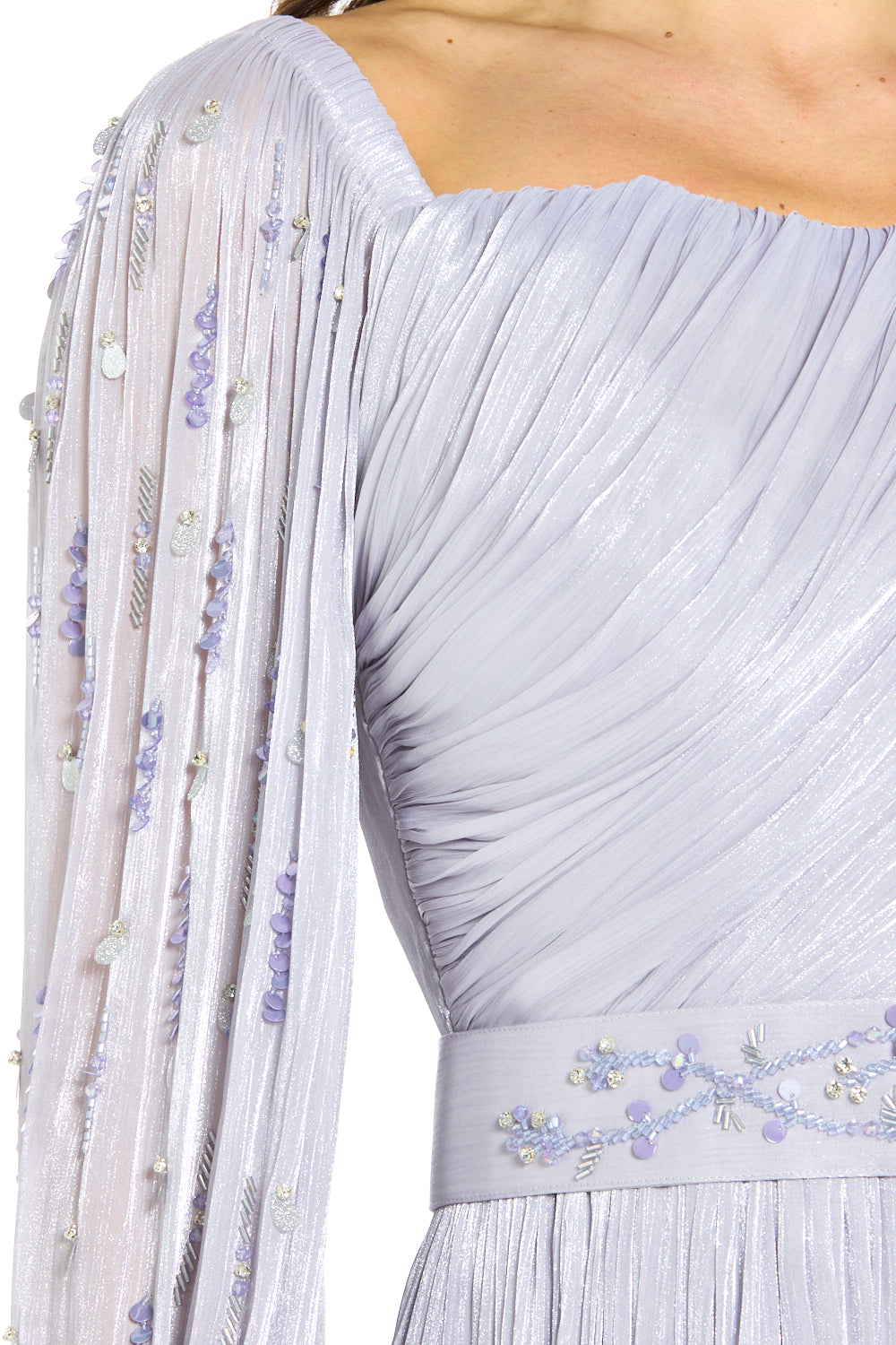 Draped Metallic Shimmer Cape Gown