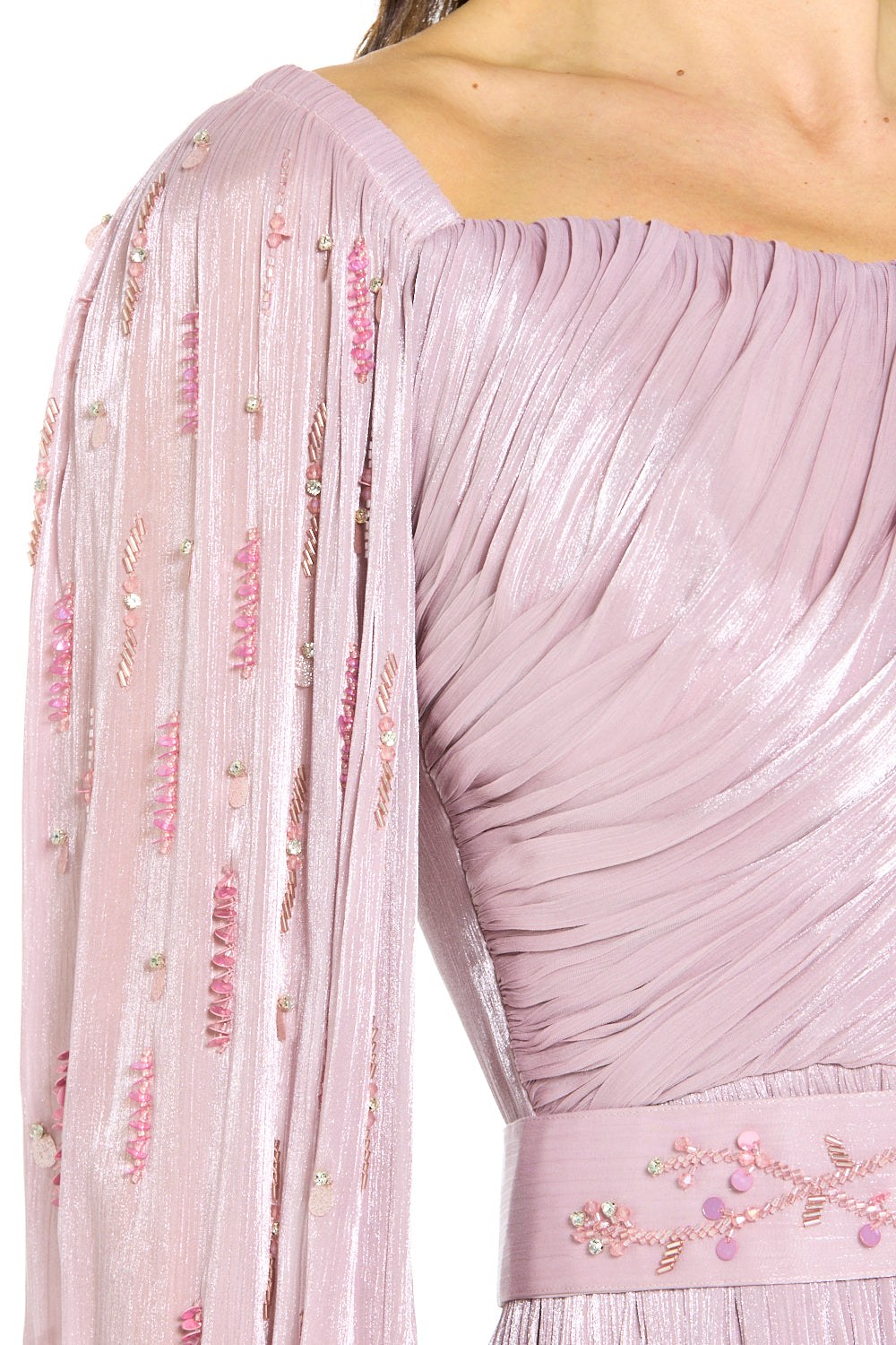 Draped Metallic Shimmer Cape Gown