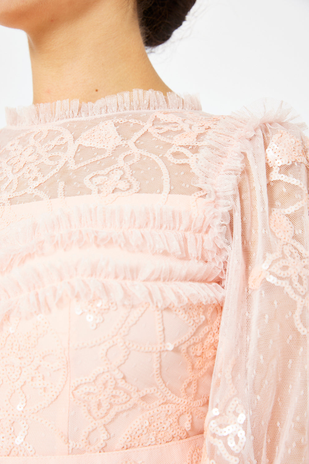 Tiered Ruffle Lace Tulle Gown