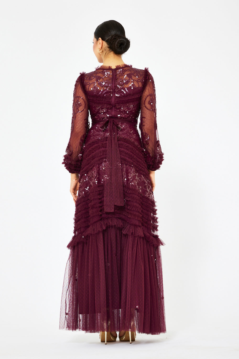 Tiered Ruffle Lace Tulle Gown