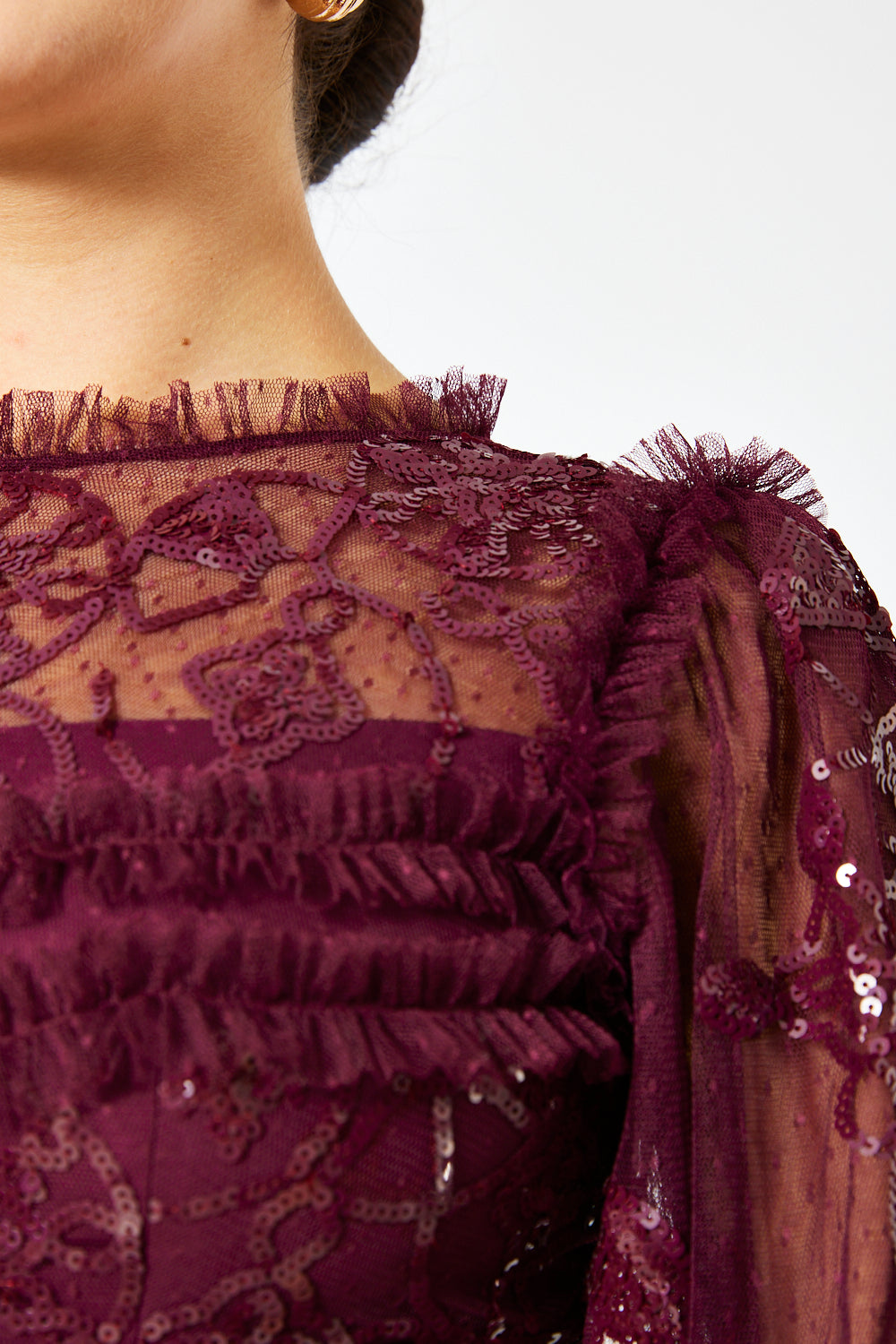 Tiered Ruffle Lace Tulle Gown