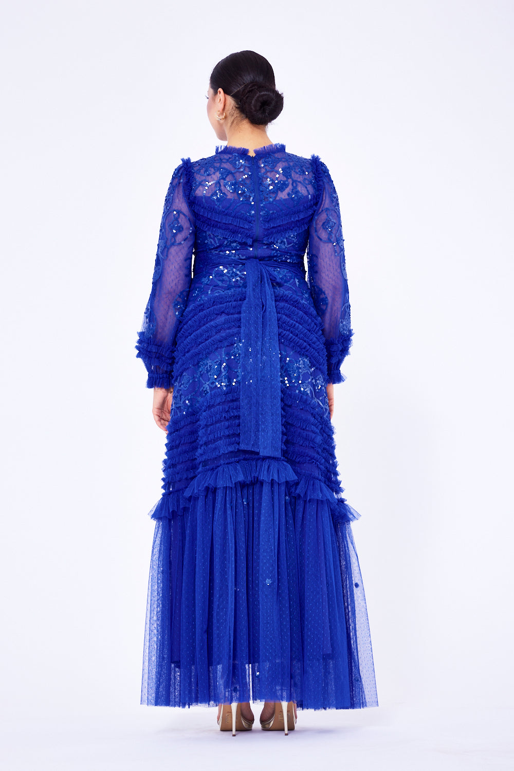 Tiered Ruffle Lace Tulle Gown