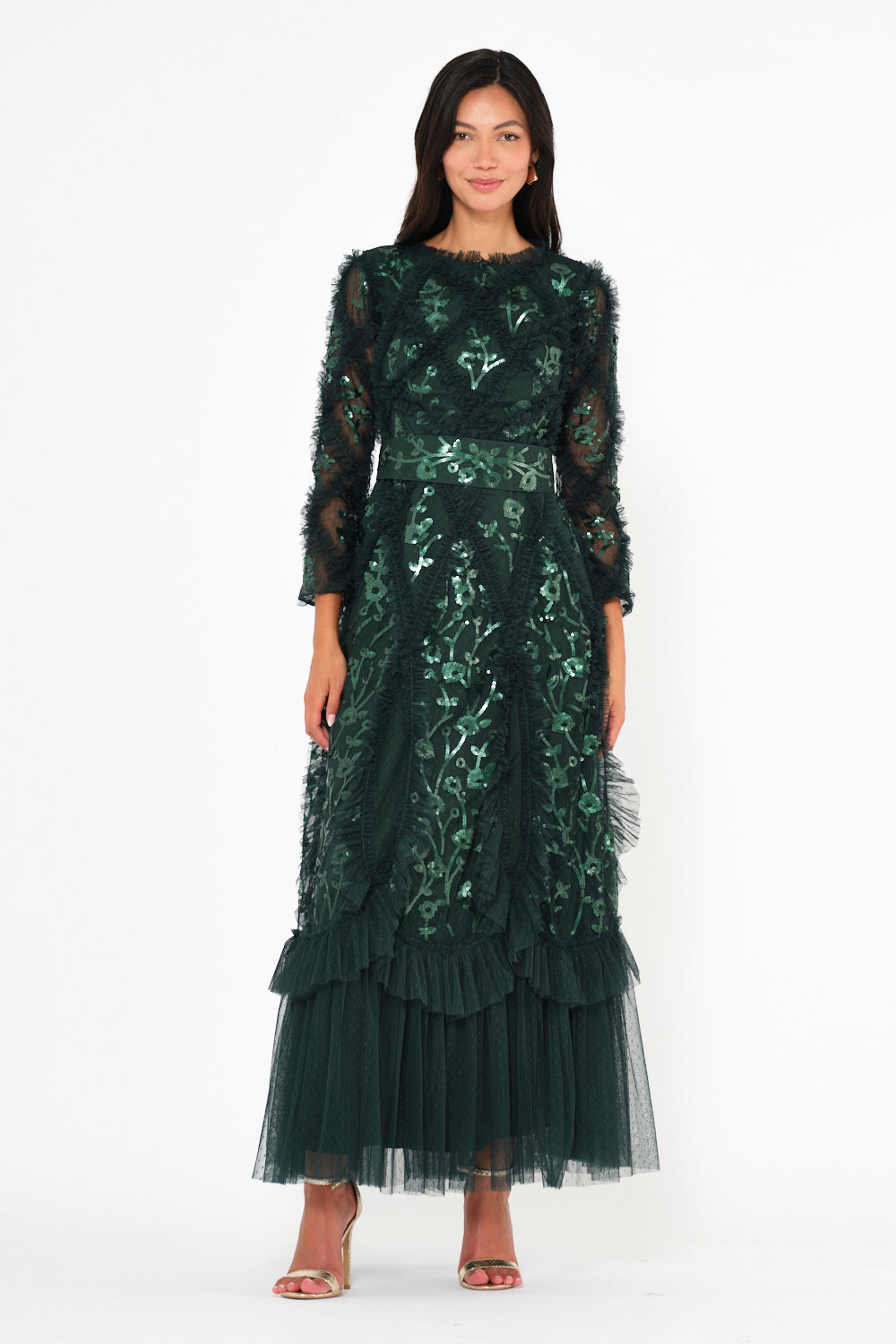 Botanical Ruffle Illusion Gown