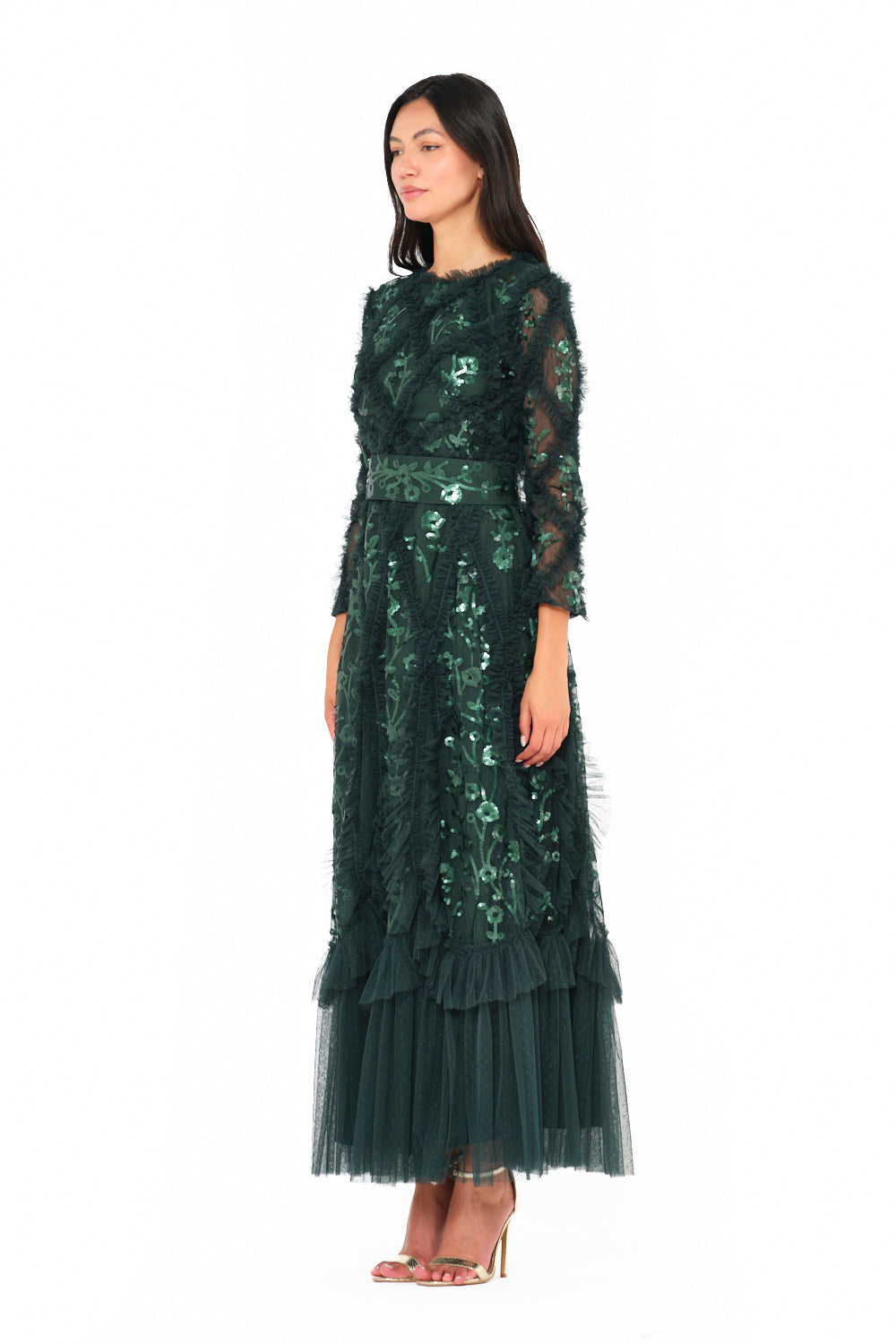Botanical Ruffle Illusion Gown