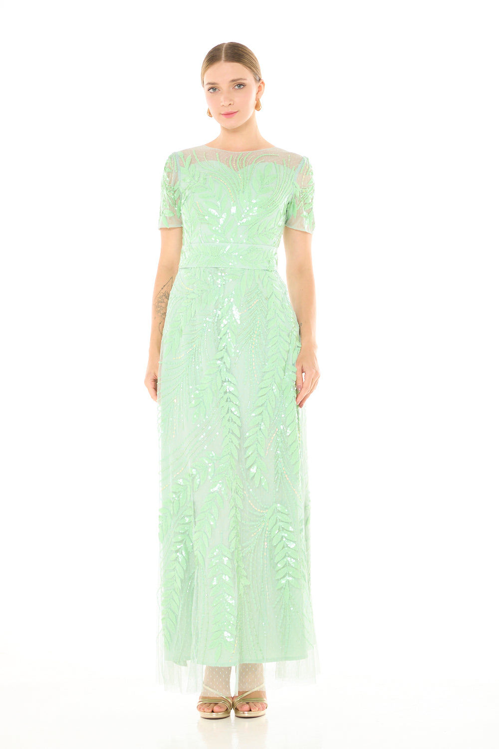 Leafwork Embellished Sweetheart Neckline Gown