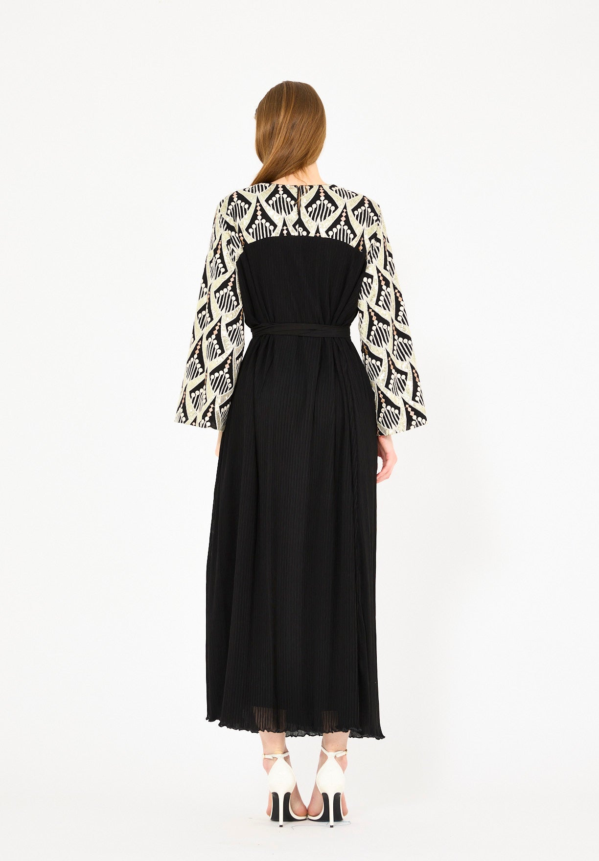 Pleated Texture Embroidered Dress