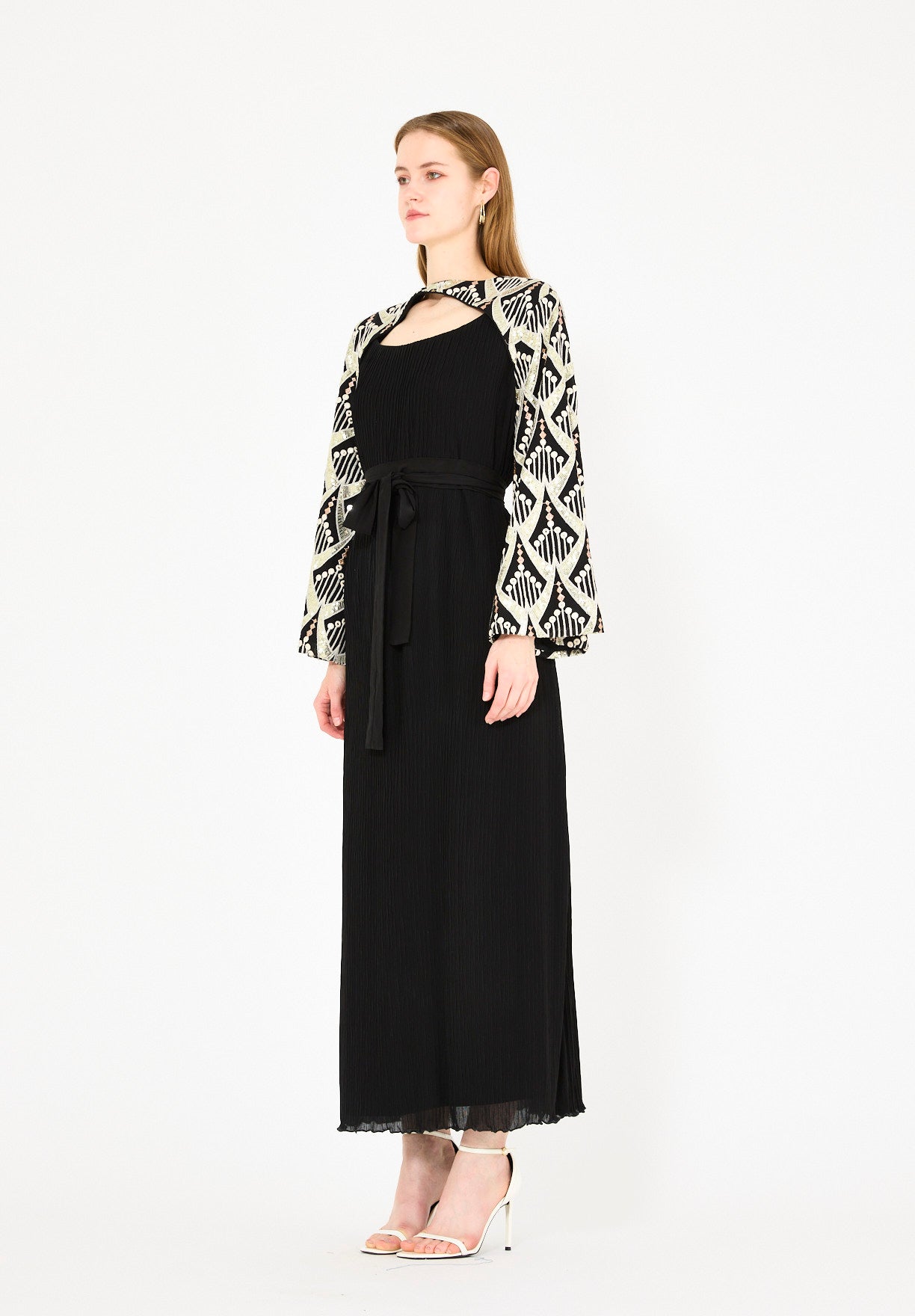 Pleated Texture Embroidered Dress
