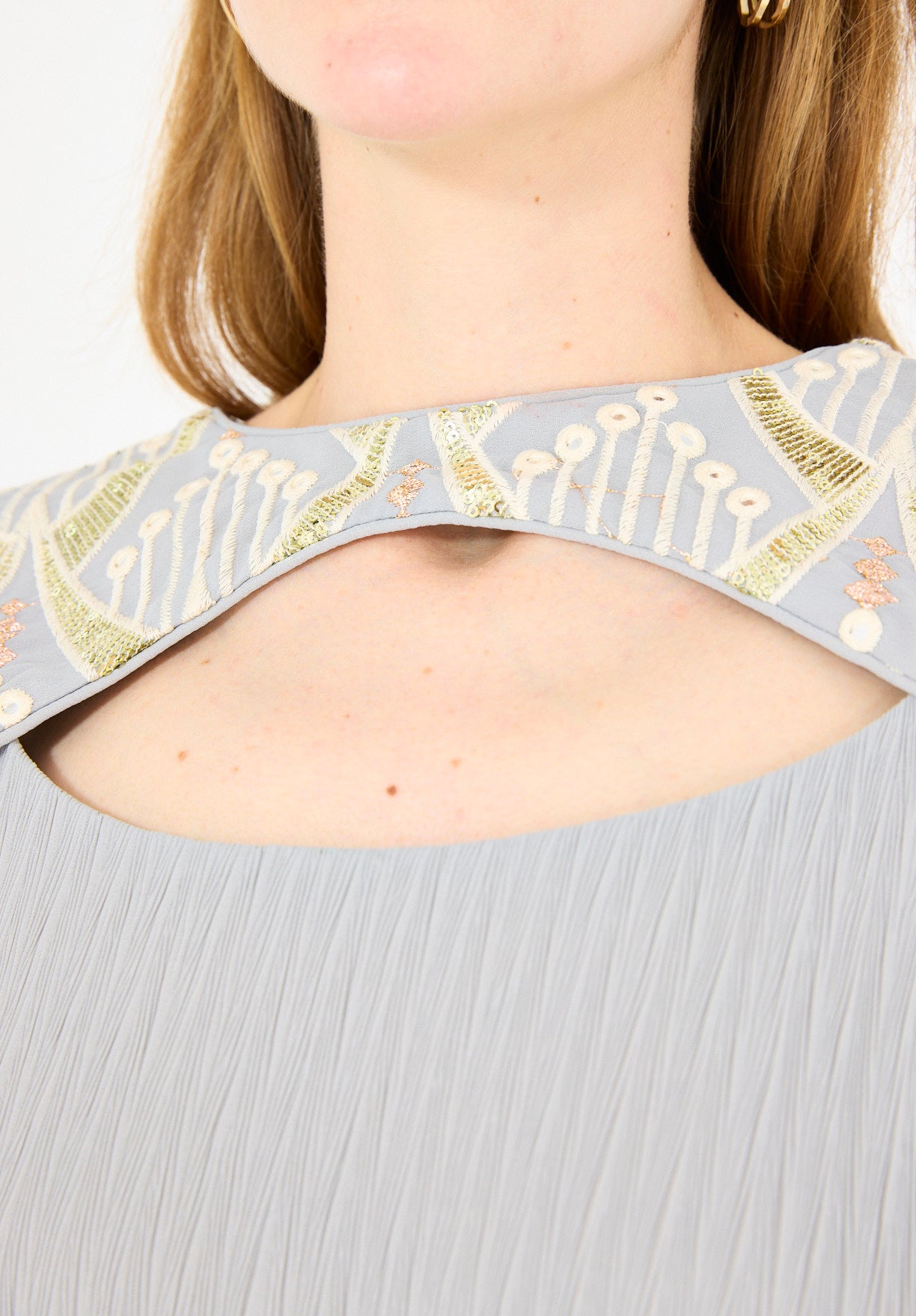 Pleated Texture Embroidered Dress