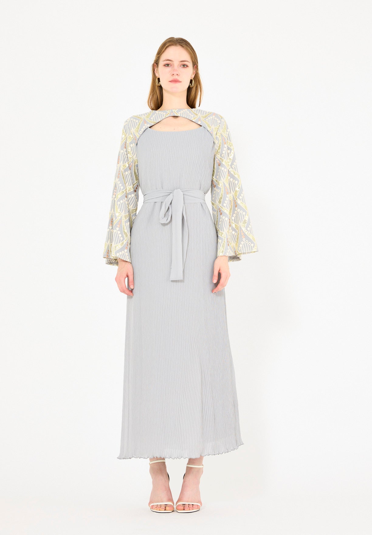 Pleated Texture Embroidered Dress