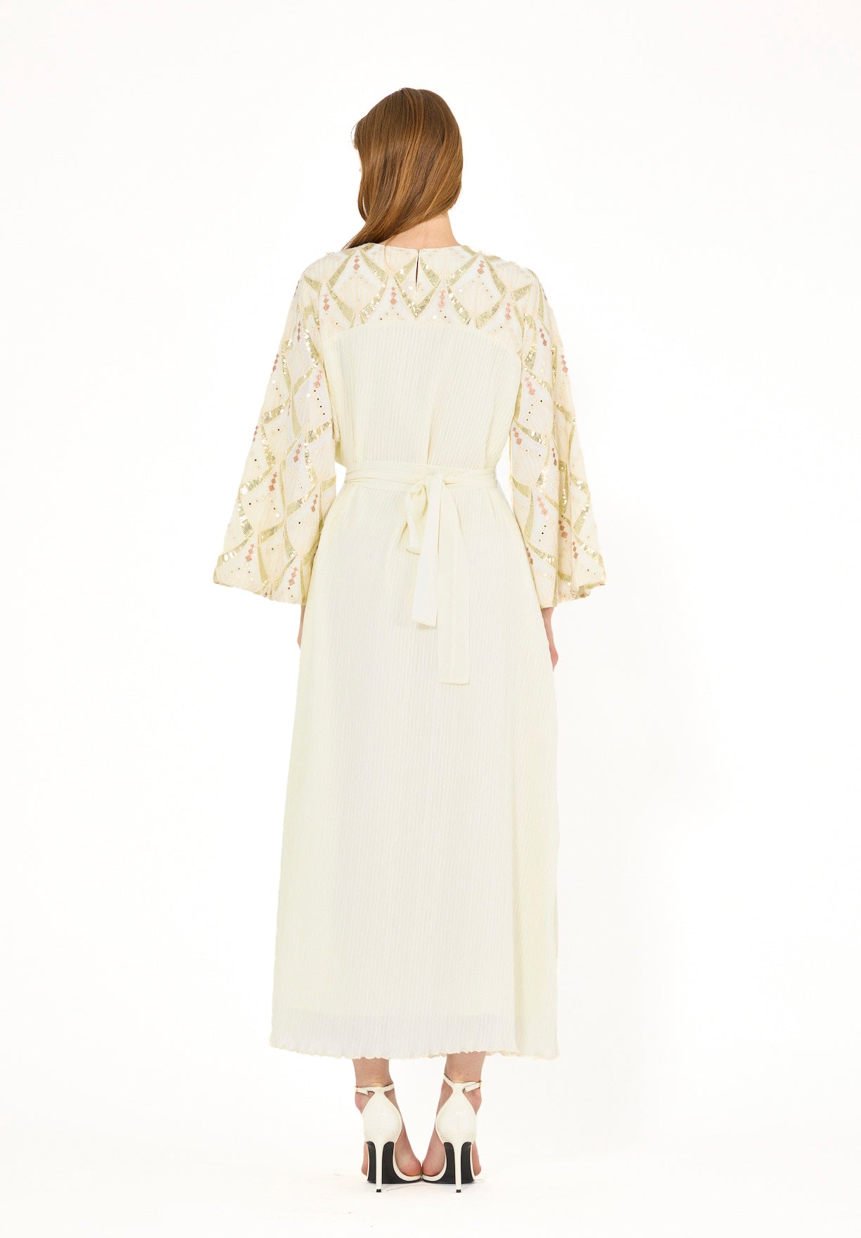 Pleated Texture Embroidered Dress