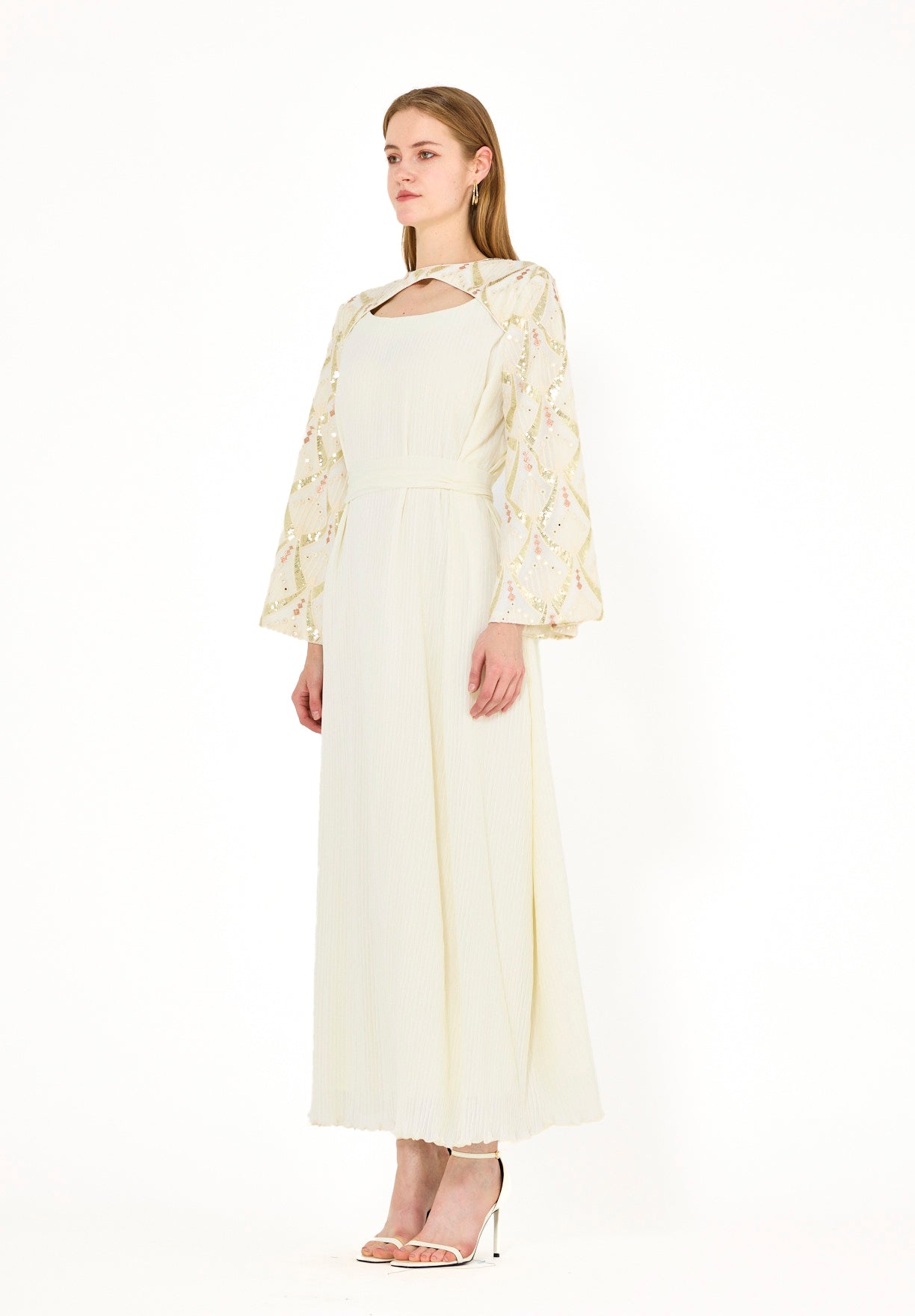 Pleated Texture Embroidered Dress
