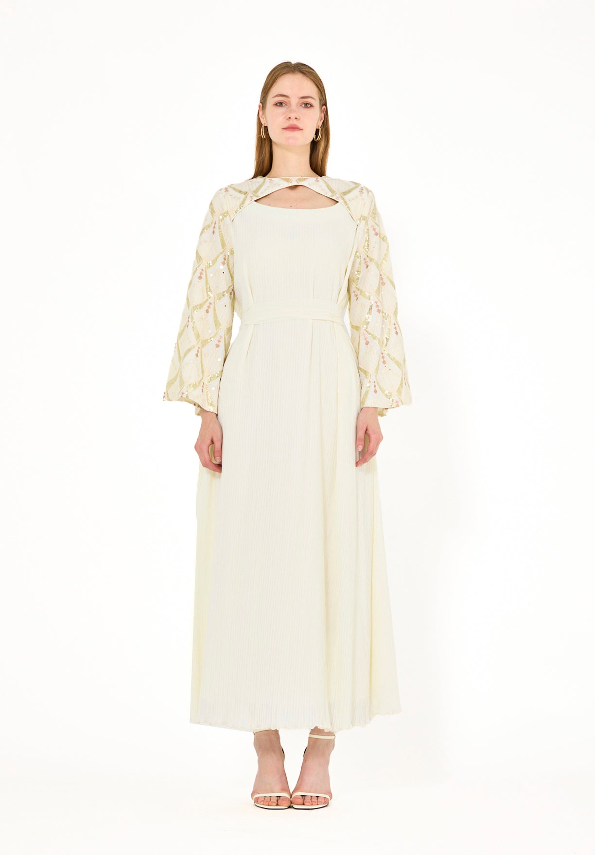 Pleated Texture Embroidered Dress
