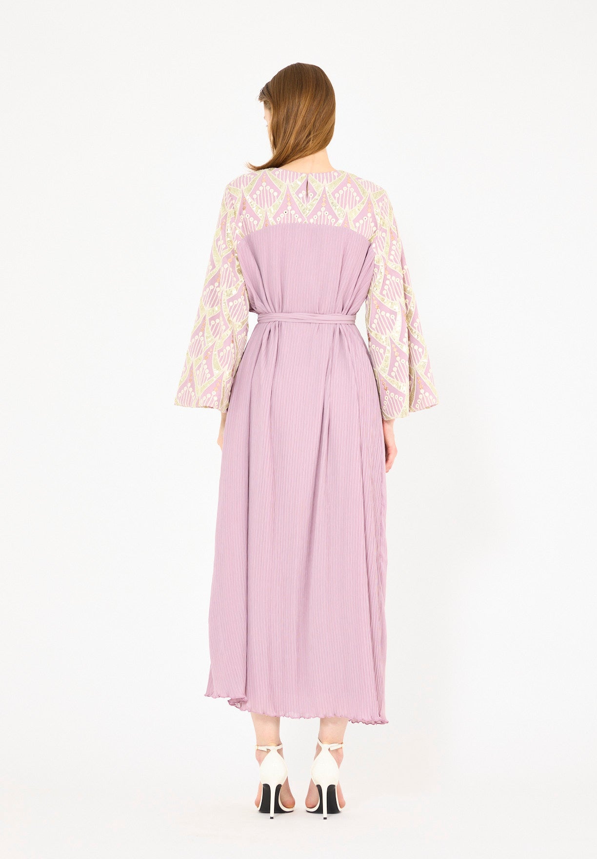 Pleated Texture Embroidered Dress