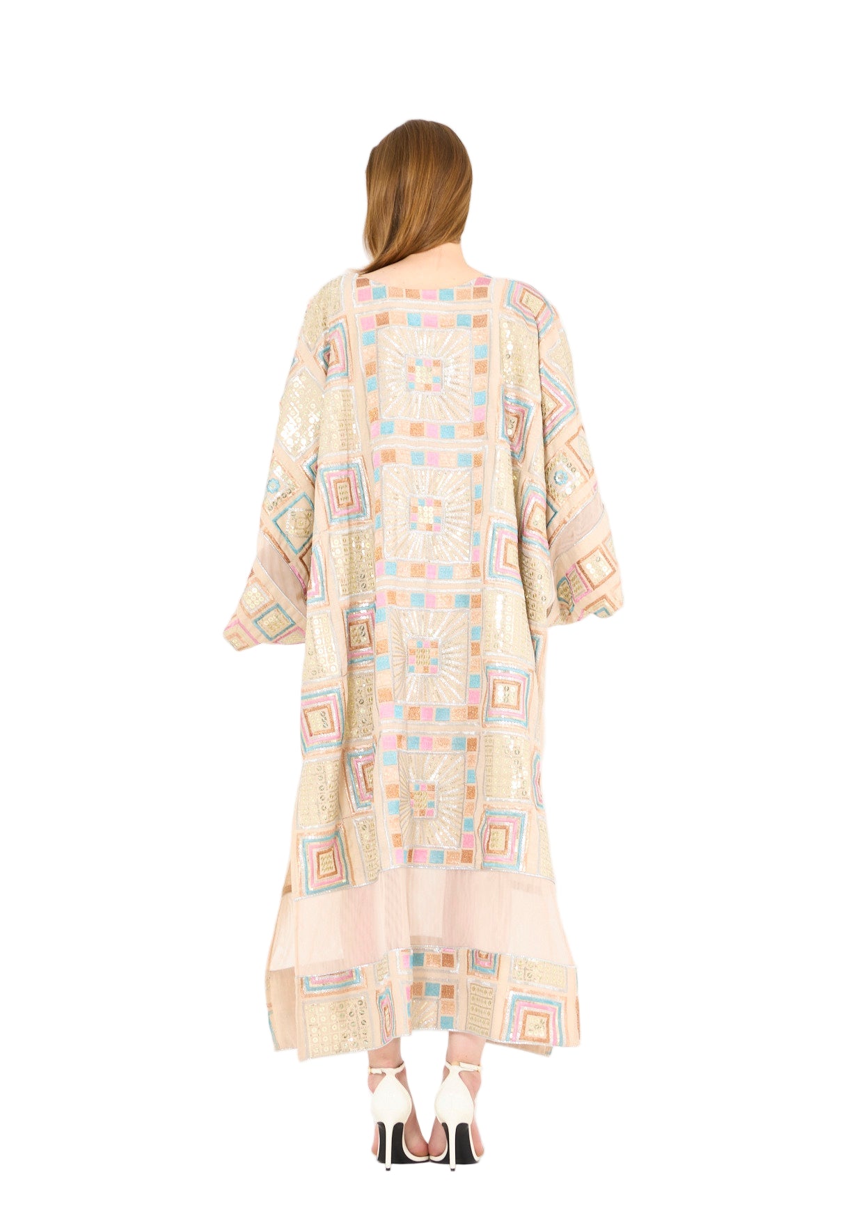 Wide Sleeve Geometric Motif Embroidered Jalabiya