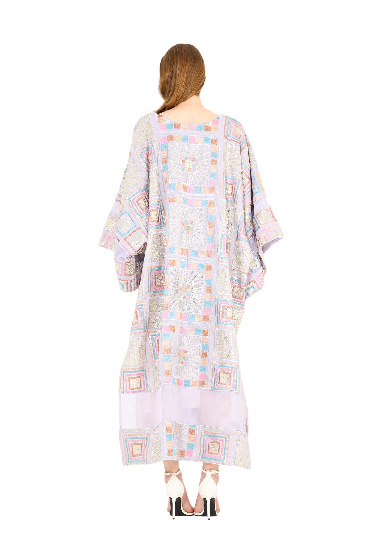 Wide Sleeve Geometric Motif Embroidered Jalabiya