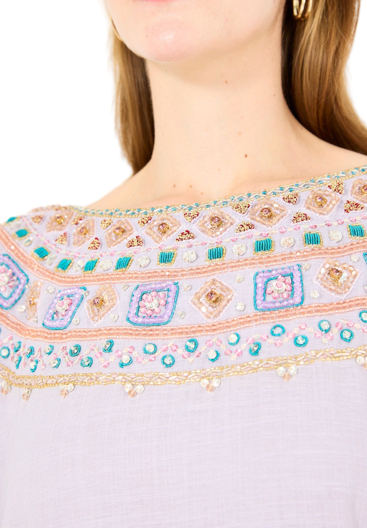 Wide Sleeve Geometric Motif Embroidered Jalabiya