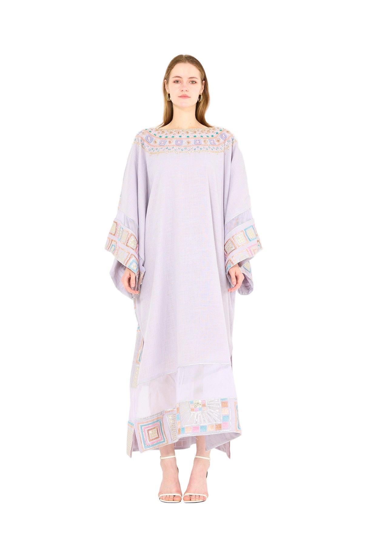 Wide Sleeve Geometric Motif Embroidered Jalabiya